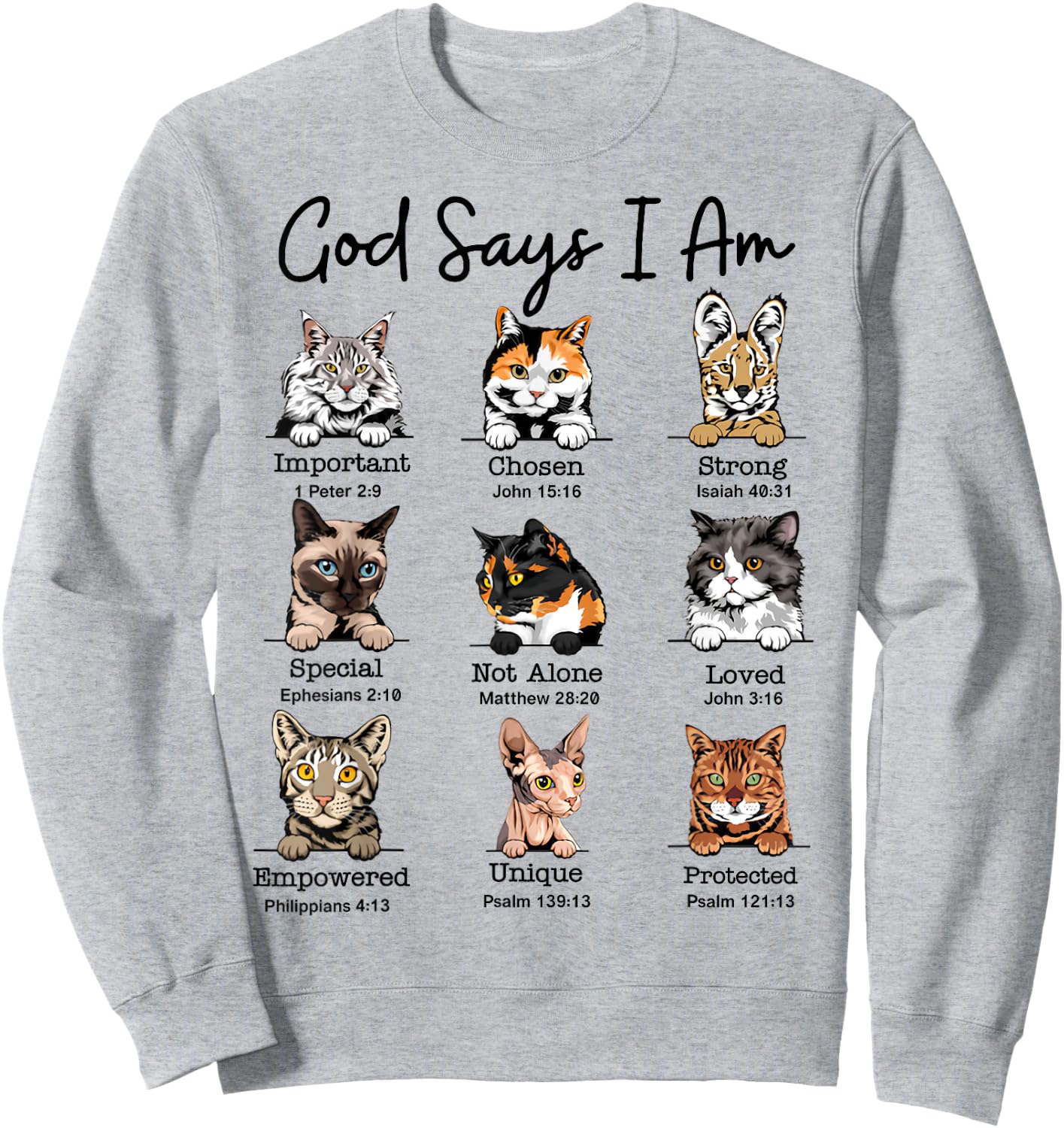 God Says I Am Cat Funny Cats Lover Bible Verse Christian Women Kids Sweatshirt - Sweatshirt | Ash