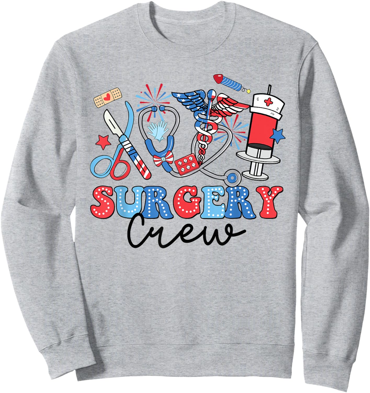 Retro Surgery Crew American Flag Surgical Tech 4th Of July Men Sweatshirt - Sweatshirt | Ash
