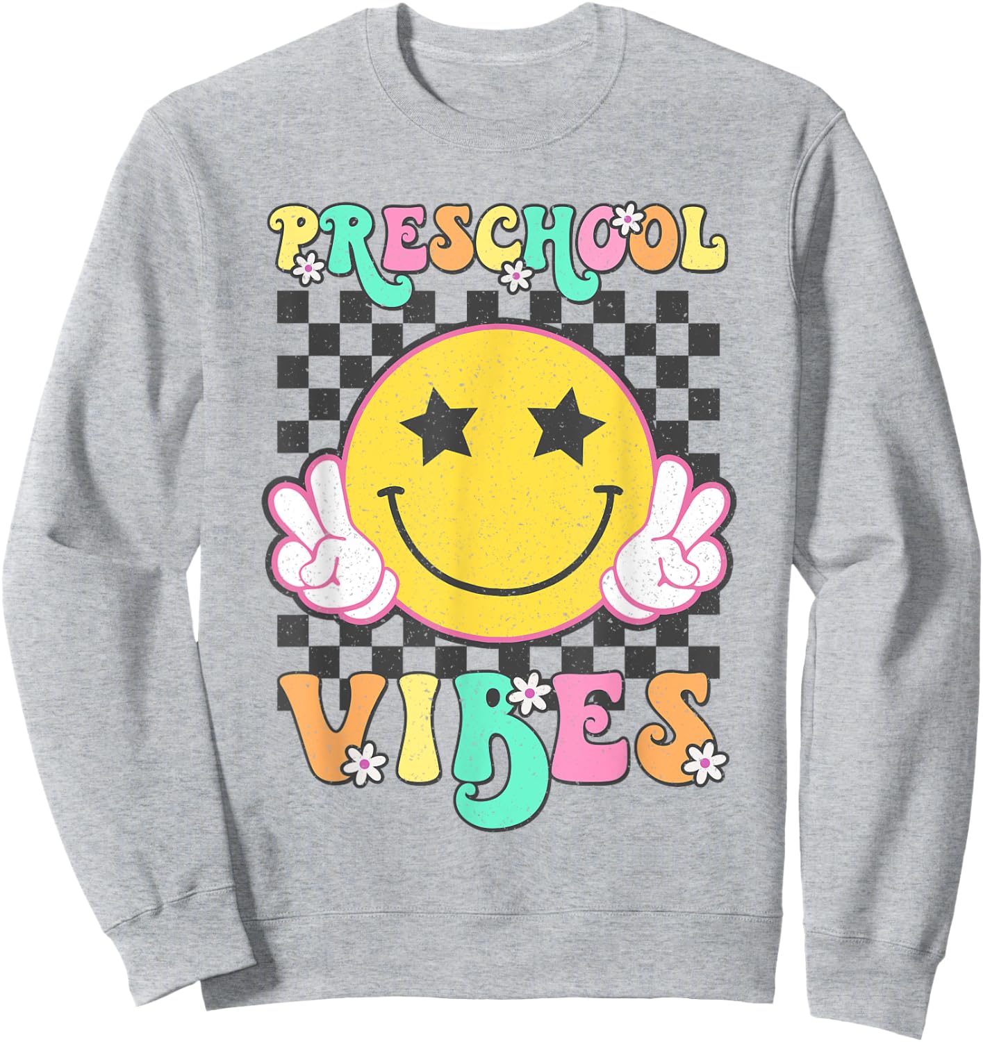 Preschool Vibes Smile Face Back to School Preschool Girl Kid Sweatshirt - Sweatshirt | Ash