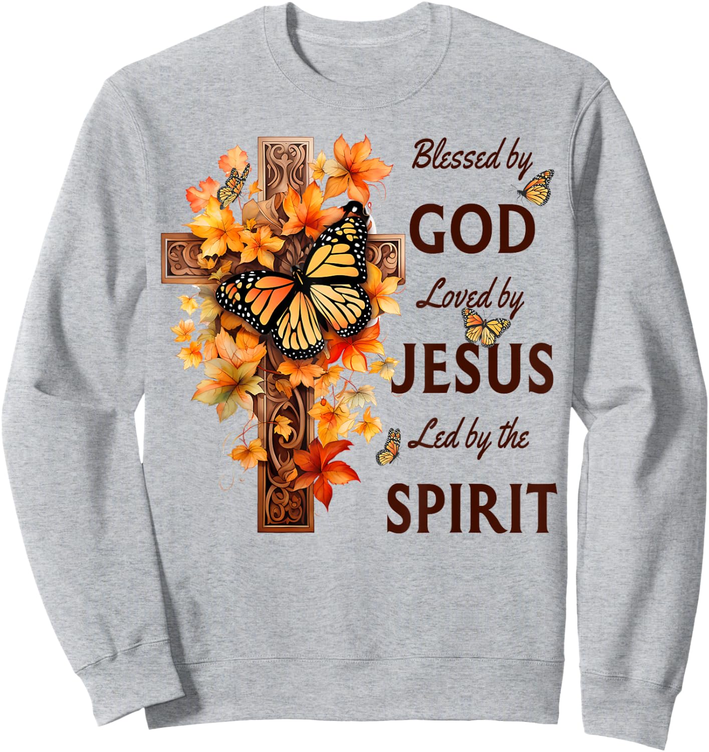 Blessed by God Loved by Jesus Fall Harvest Cross Sweatshirt - Sweatshirt | Ash