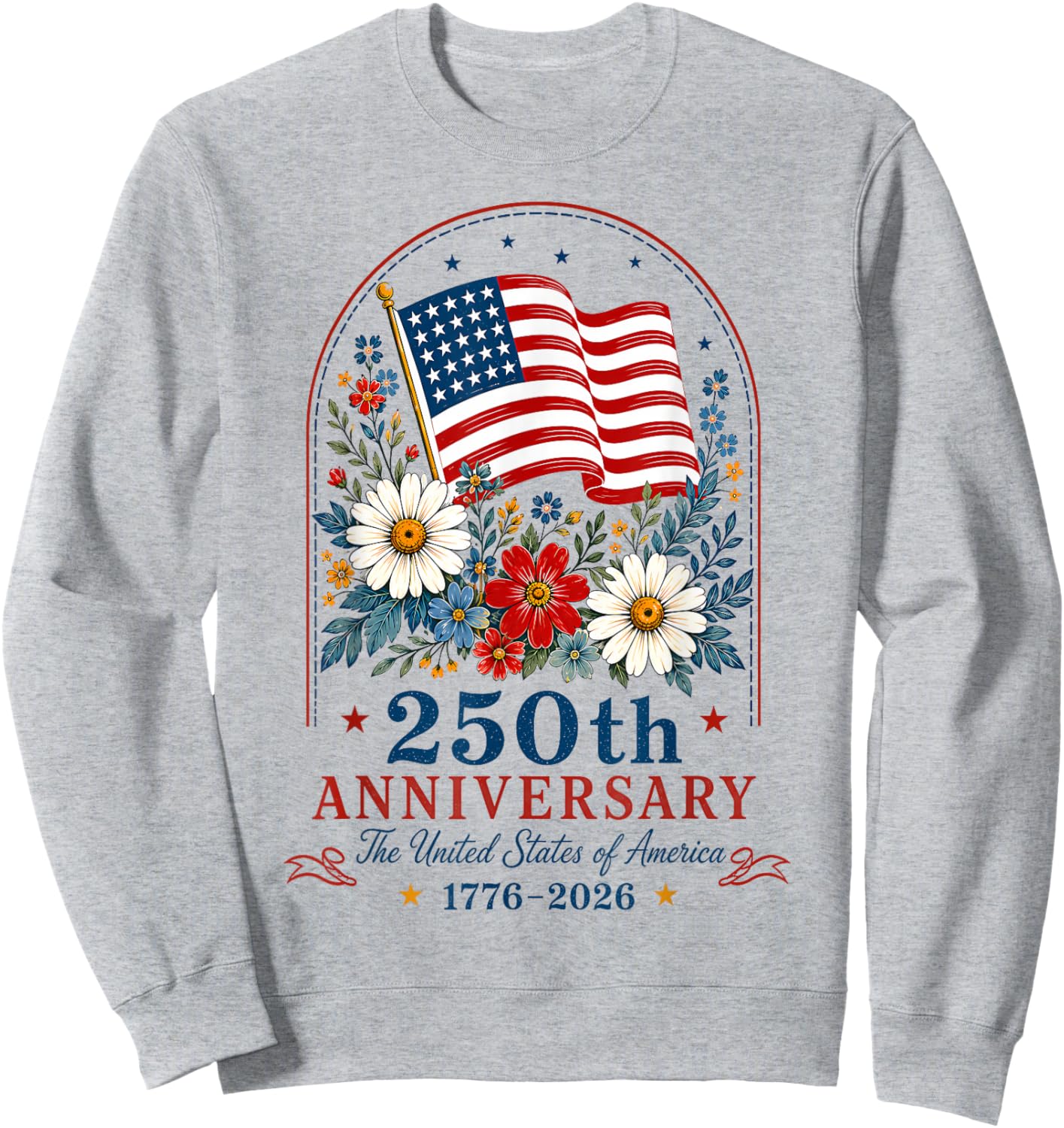USA 250th Anniversary Floral American Flag 4th of July Sweatshirt - Sweatshirt | Ash