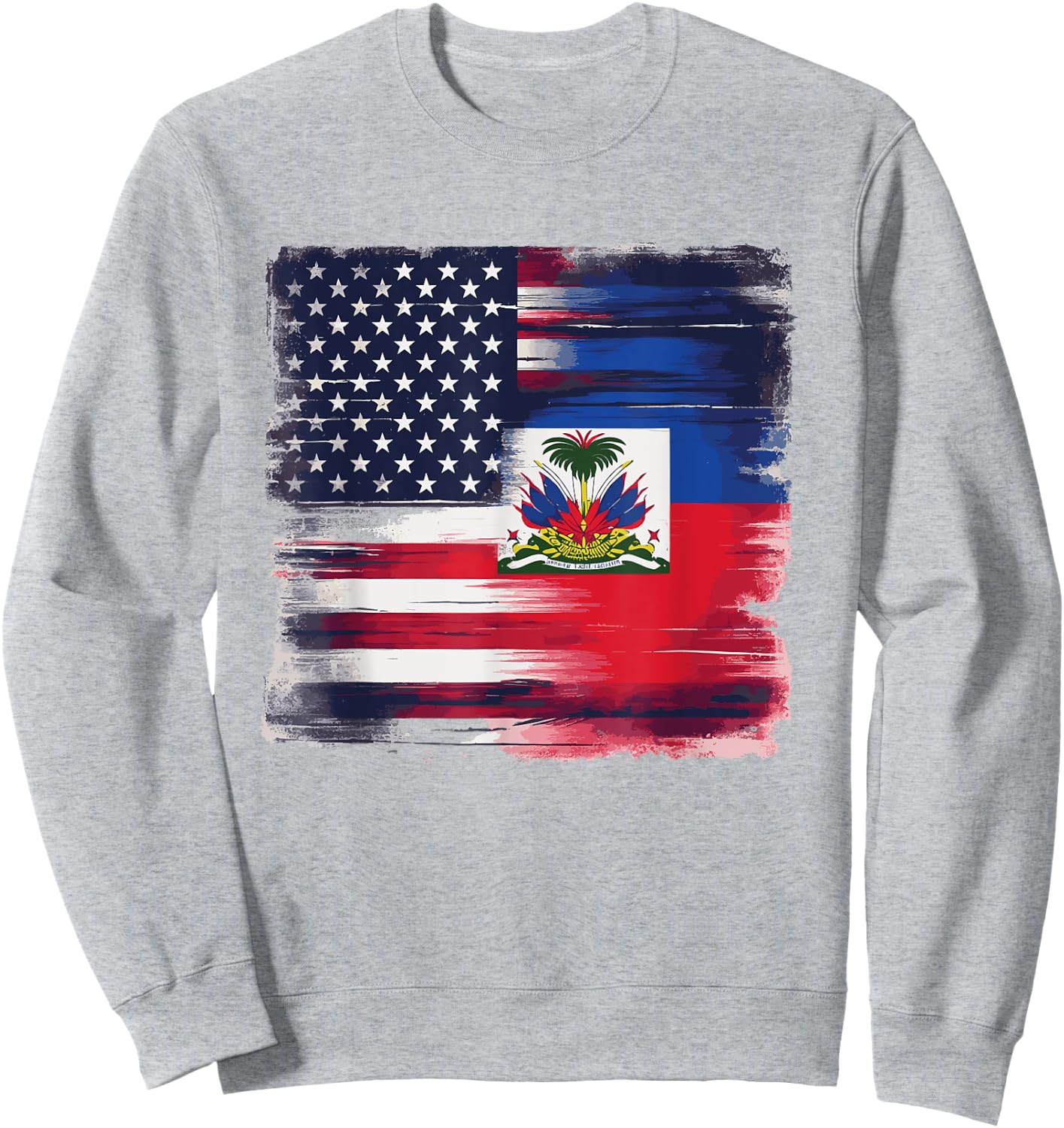 Vintage Half American Half Haitian Flag Family Heritage Sweatshirt - Sweatshirt | Ash