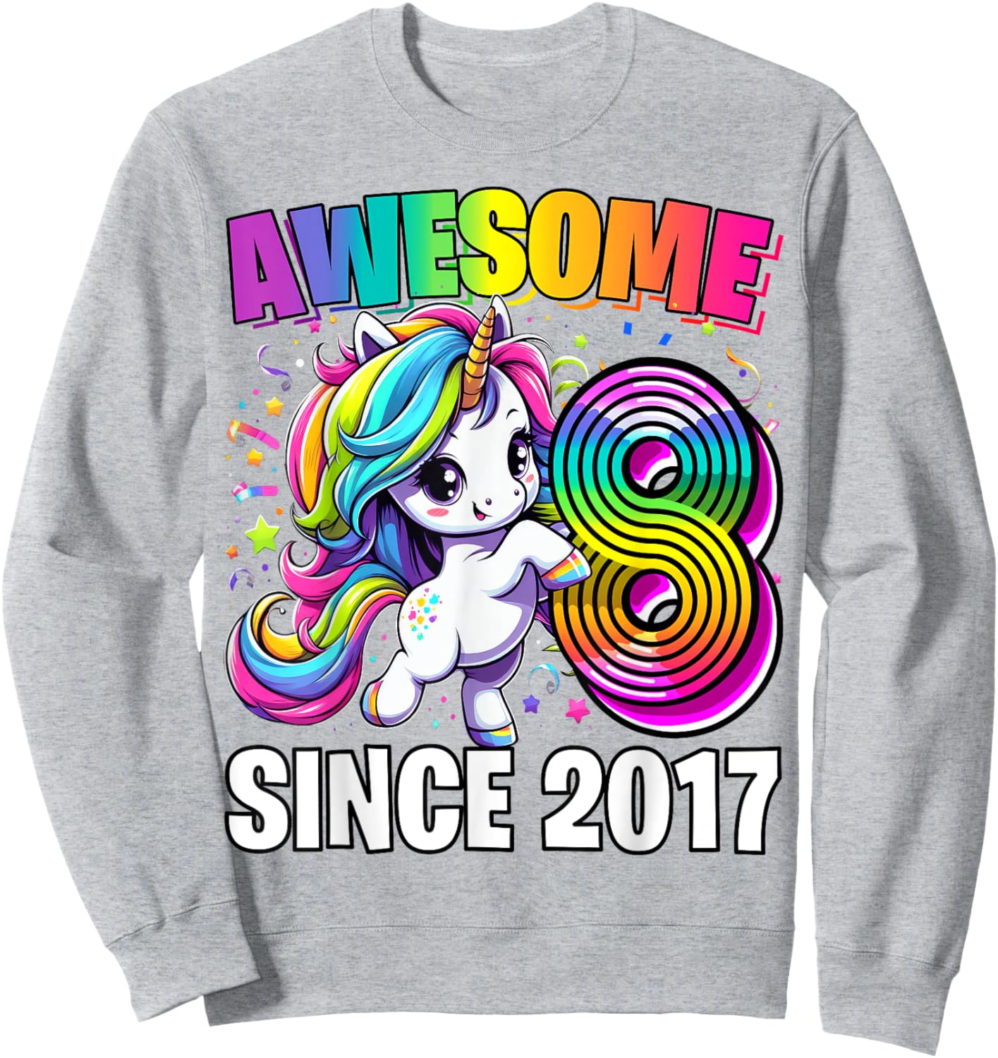 Unicorn 8th Birthday 8 Year Old Unicorn Party Girls Outfit Sweatshirt - Sweatshirt | Ash