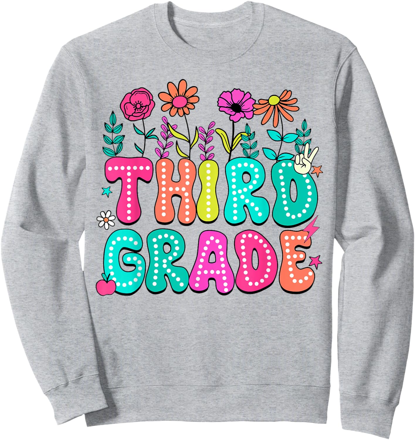 3rd Grade Teacher Student Wildflower Back To School Floral Women Girls Kids Sweatshirt - Sweatshirt | Ash