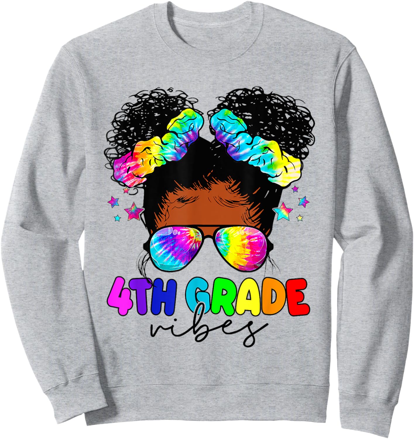 4th Grade Vibes Black Messy Bun Girls Kids Back To School Sweatshirt - Sweatshirt | Ash