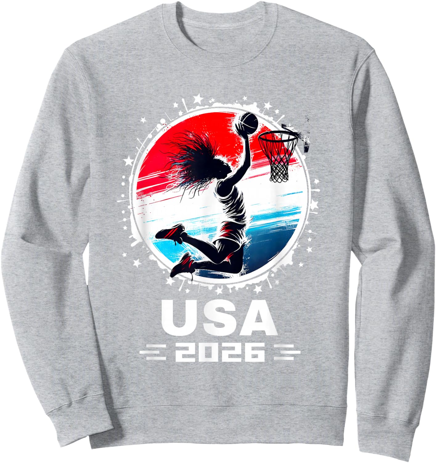 Basketball 2026 Women Basketball USA Flag 2026 Sweatshirt - Sweatshirt | Ash