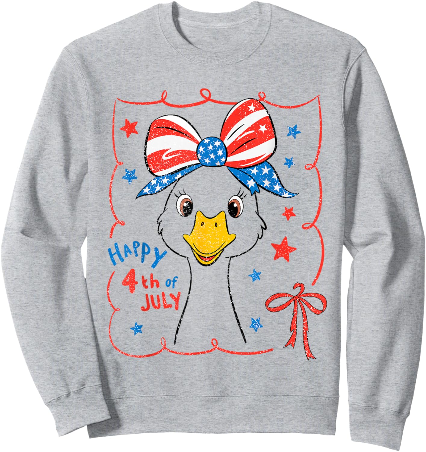 Cute Goose Coquette Bow American Flag USA Happy 4th Of July Sweatshirt - Sweatshirt | Ash