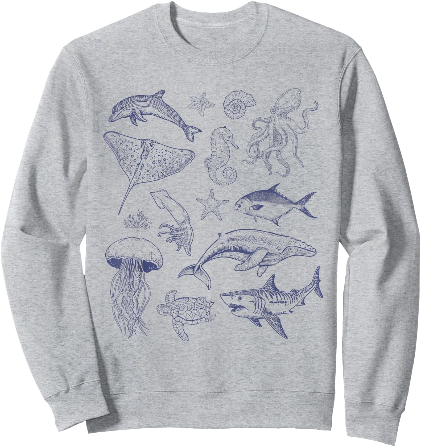 Vintage 90s Tattoo Sea Animal, Retro Ocean Nature Sea Life Sweatshirt - Sweatshirt | Ash