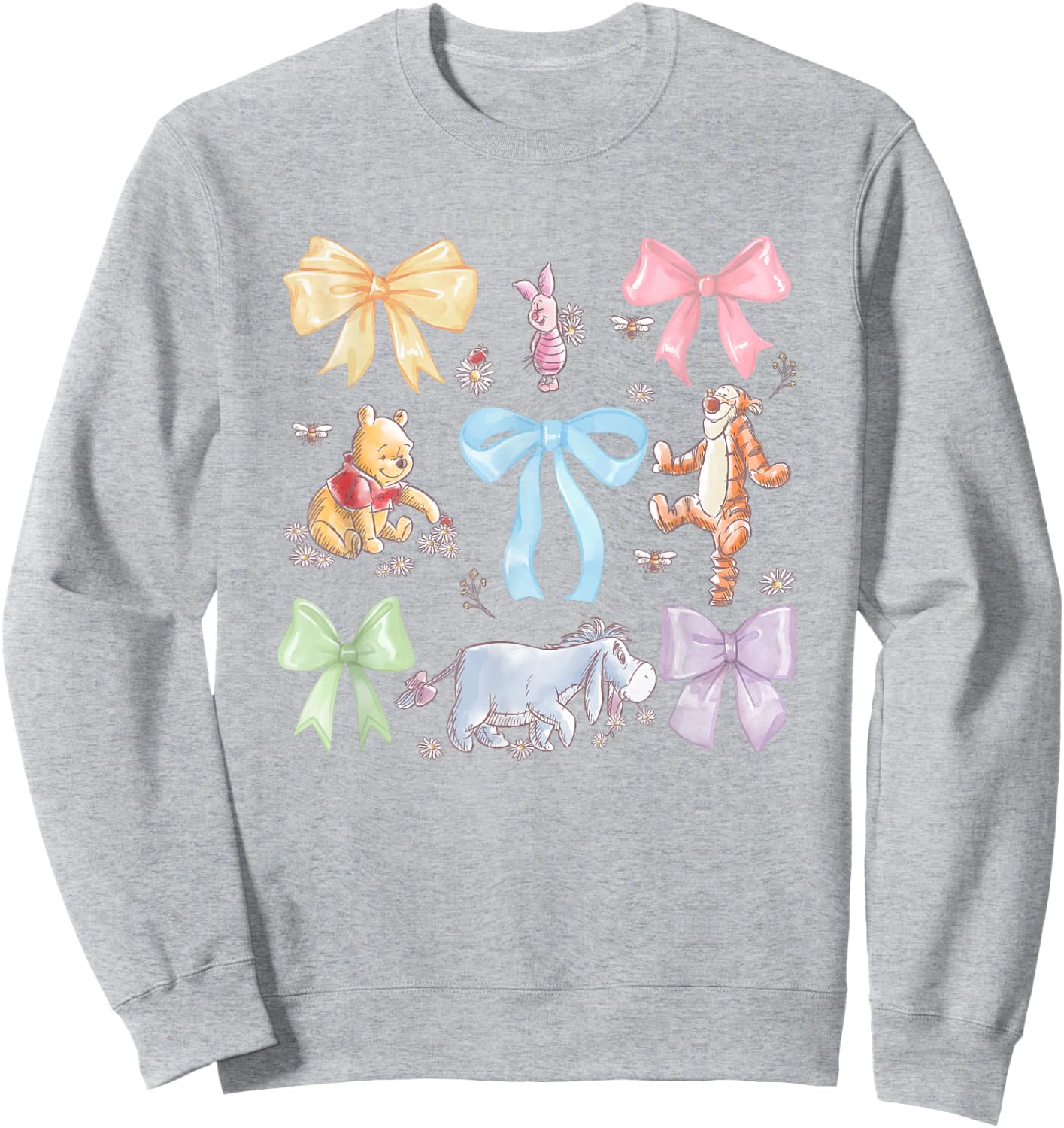 Disney Winnie The Pooh Cute Group Shot Sketch Chest Logo Sweatshirt - Sweatshirt | Ash