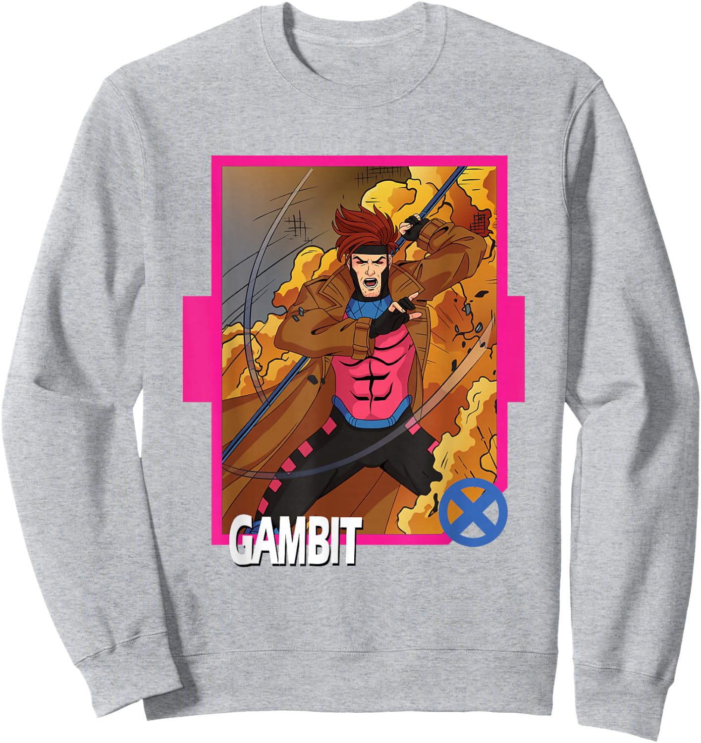 Marvel X-Men '97 Classic Gambit Vintage Super Hero Card Sweatshirt - Sweatshirt | Ash