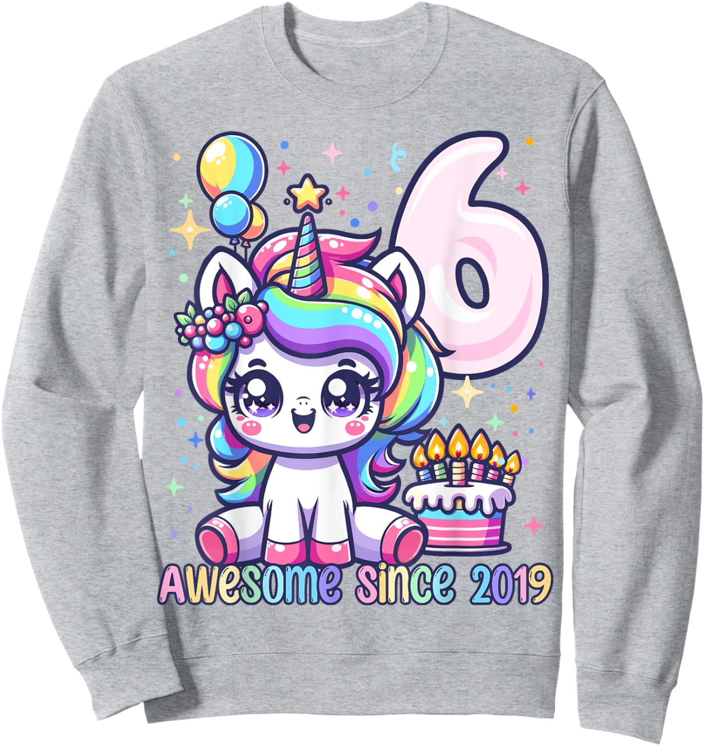 Unicorn 6th Birthday 6 Year Old Unicorn Party Girls Outfit Sweatshirt - Sweatshirt | Ash