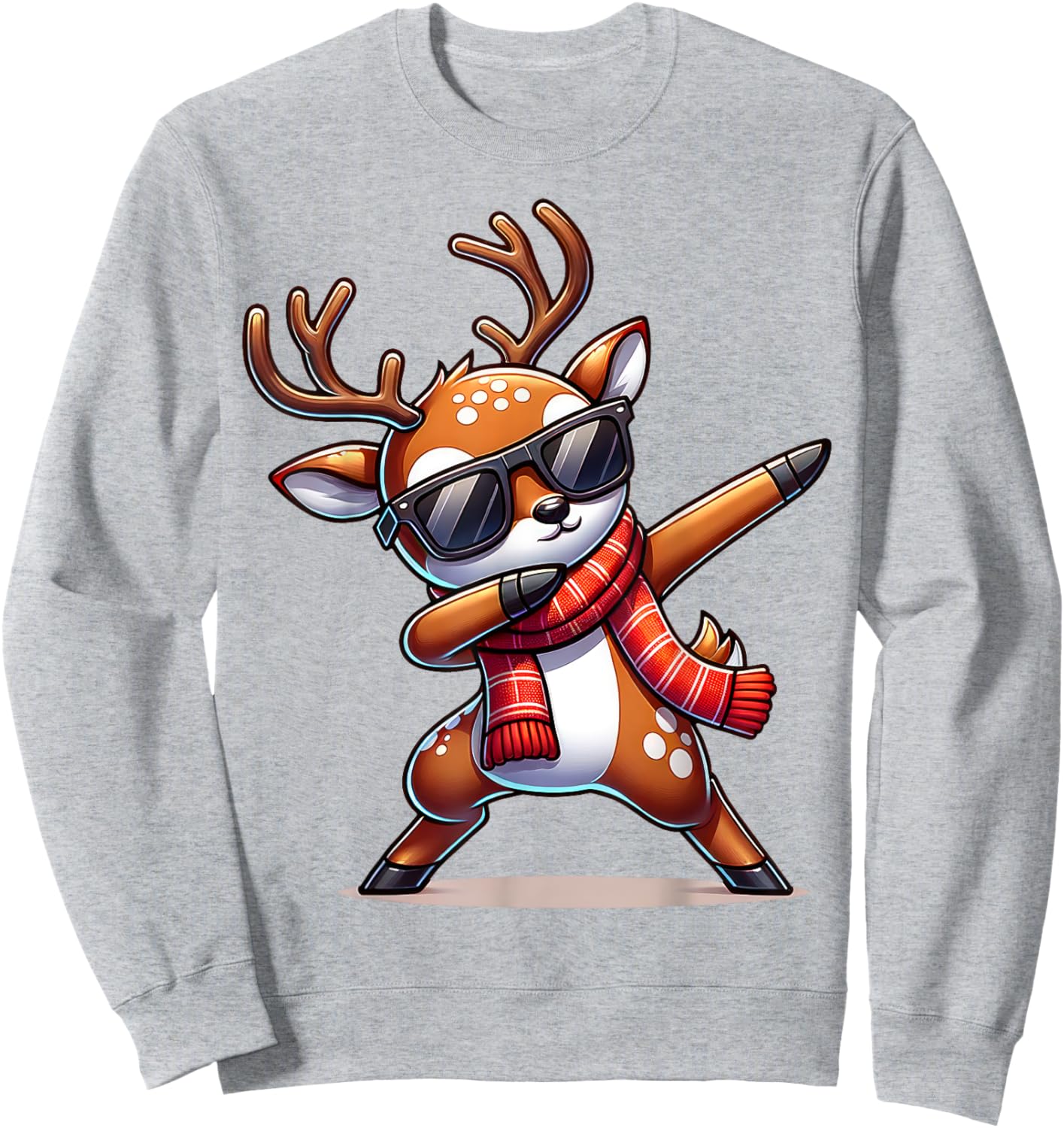 Christmas Reindeer Boys Dabbing Reindeer Santa Xmas Funny Sweatshirt - Sweatshirt | Ash