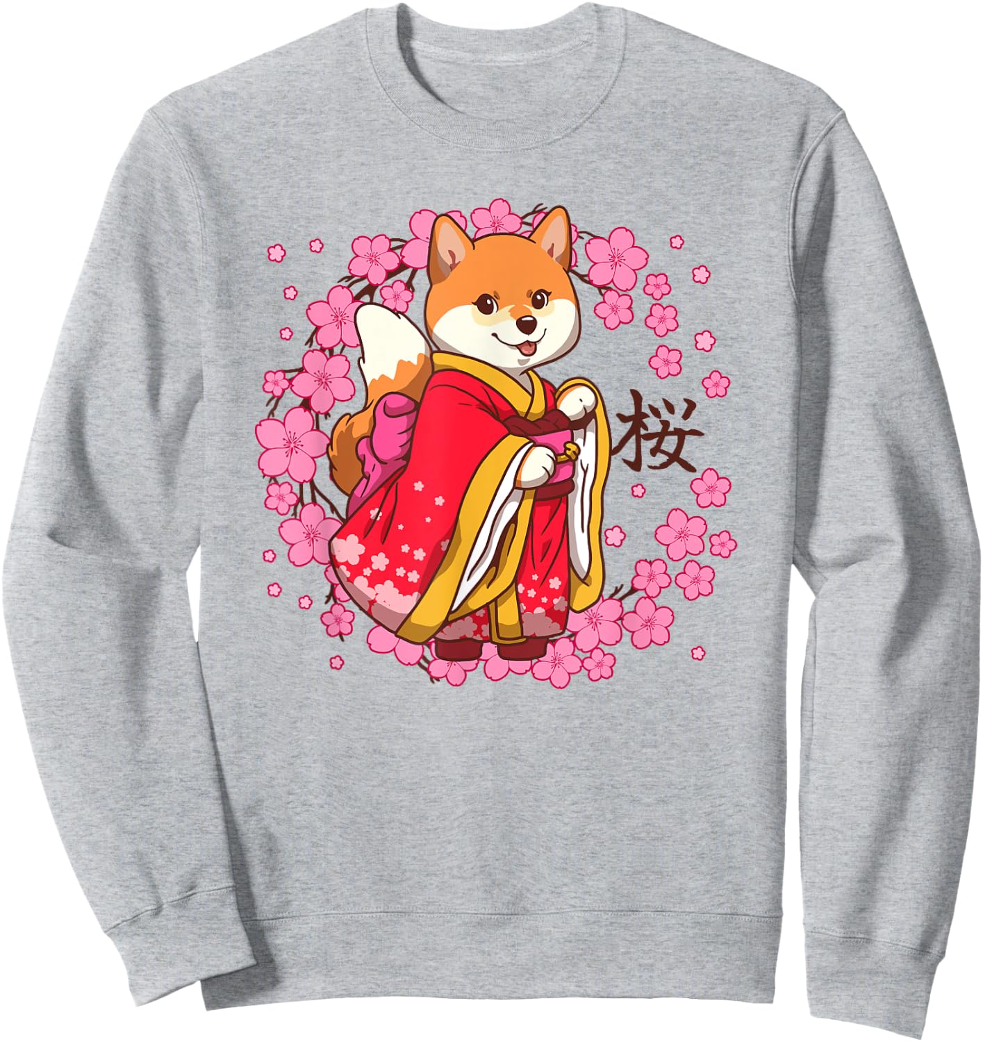 Kawaii Dog SAKURA 桜 Spring Sweatshirt - Sweatshirt | Ash