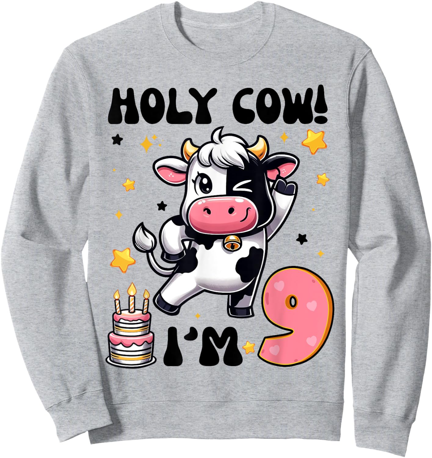 Holy Cow I'm 9 Years Old Boys Girls Kids 9th Birthday Cow Sweatshirt - Sweatshirt | Ash