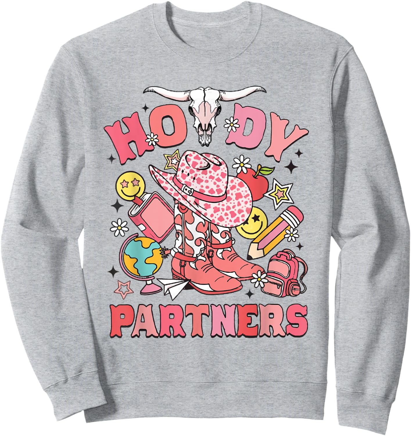 Retro Howdy Partners Cowgirl Teacher Western Back To School Sweatshirt - Sweatshirt | Ash