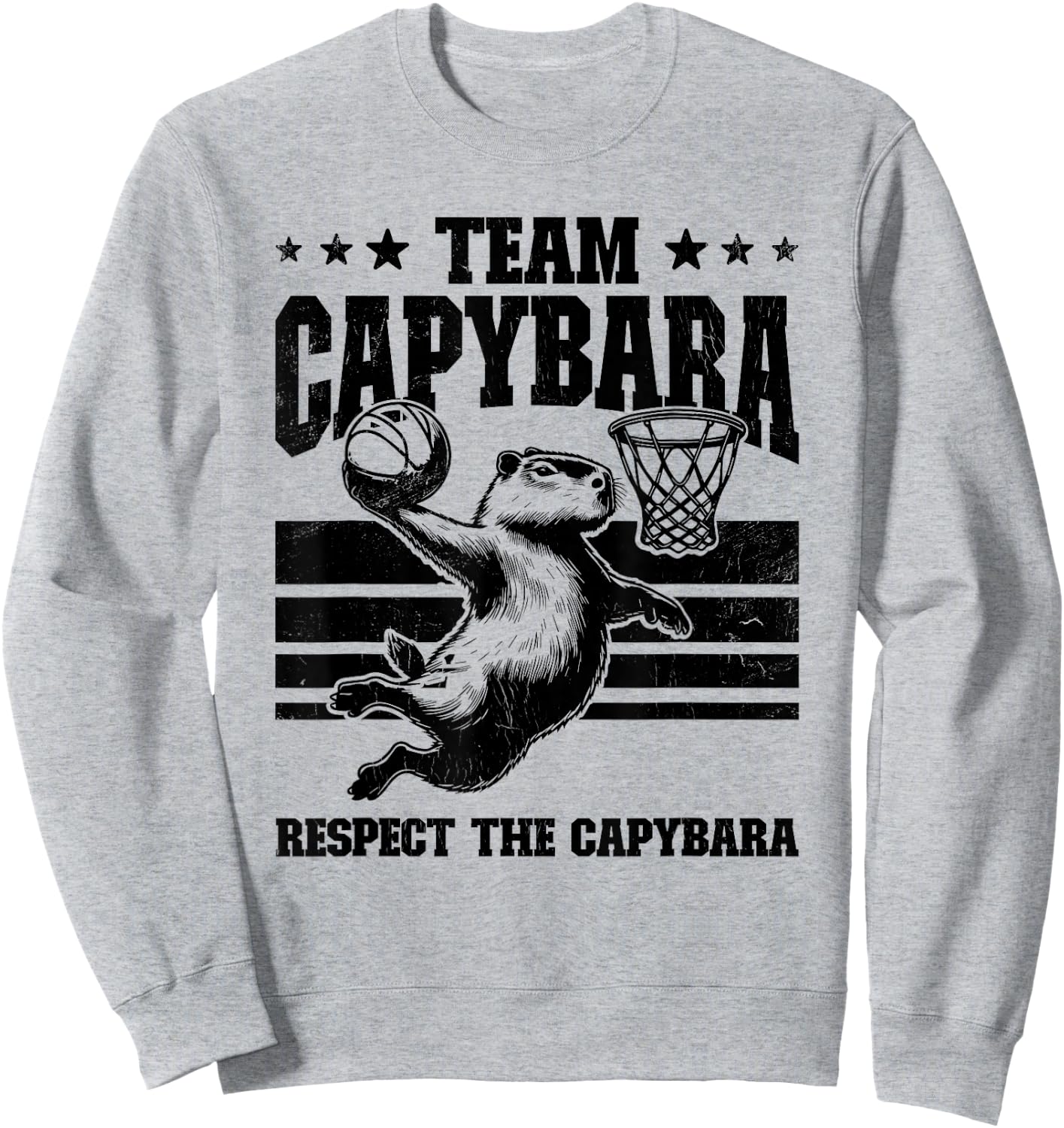 Team Capybara Funny Retro Rodent Capybara Playing Basketball , Small, Grey Sweatshirt - Sweatshirt | Ash
