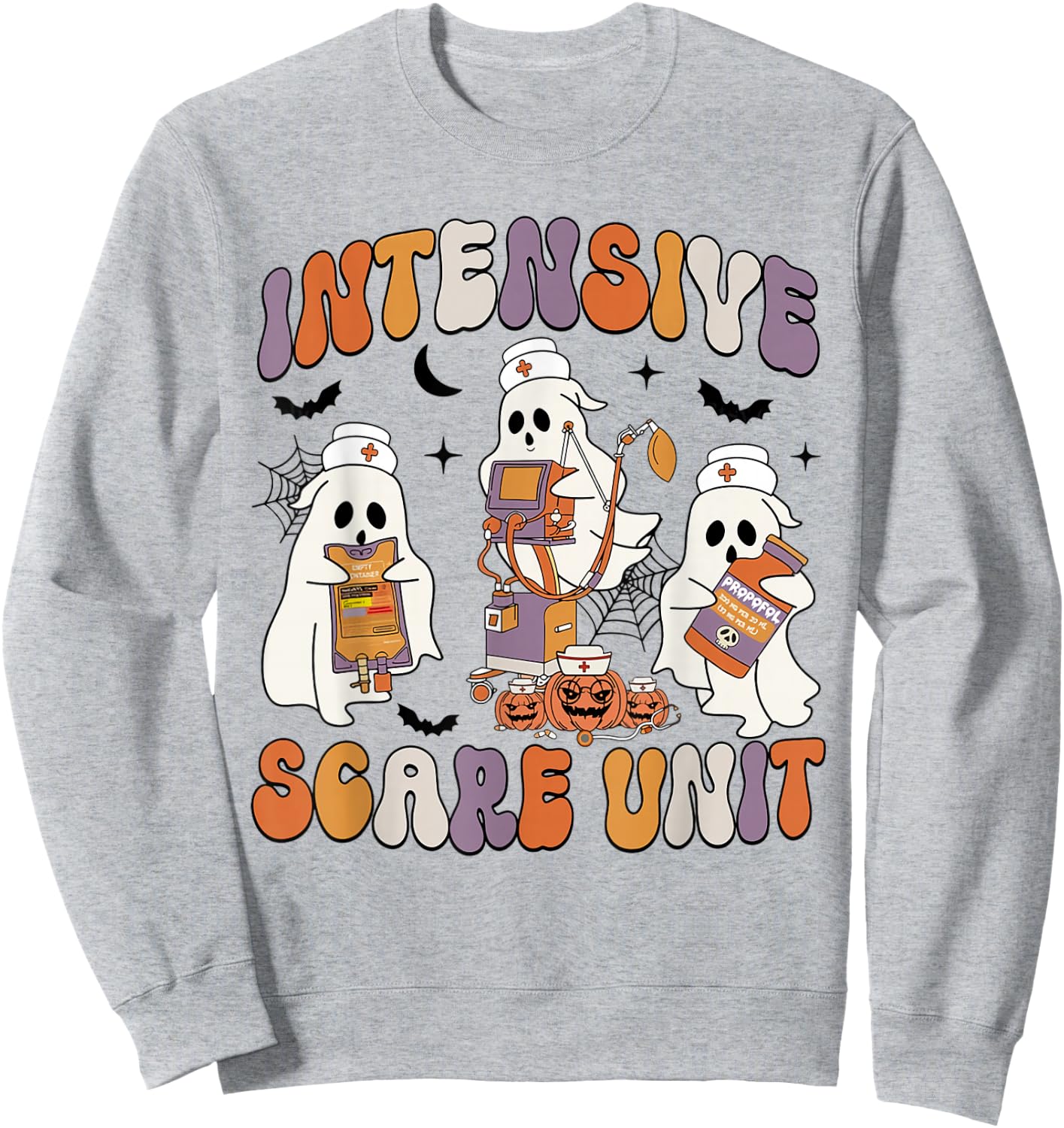Retro Intensive Care Unit Nurse Halloween ICU Nurse Ghosts Sweatshirt - Sweatshirt | Ash