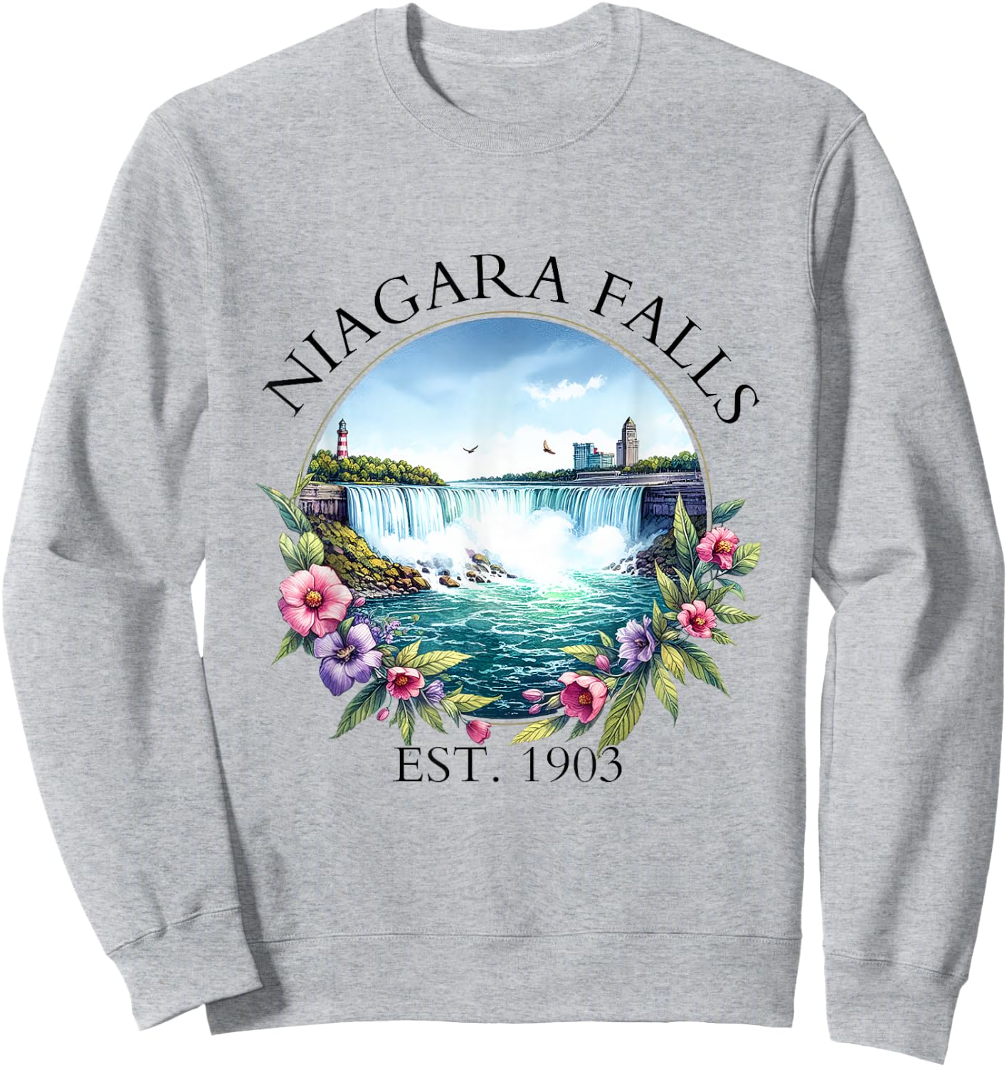 Retro Floral Niagara Falls Trip Outdoor Family Vacation Sweatshirt - Sweatshirt | Ash
