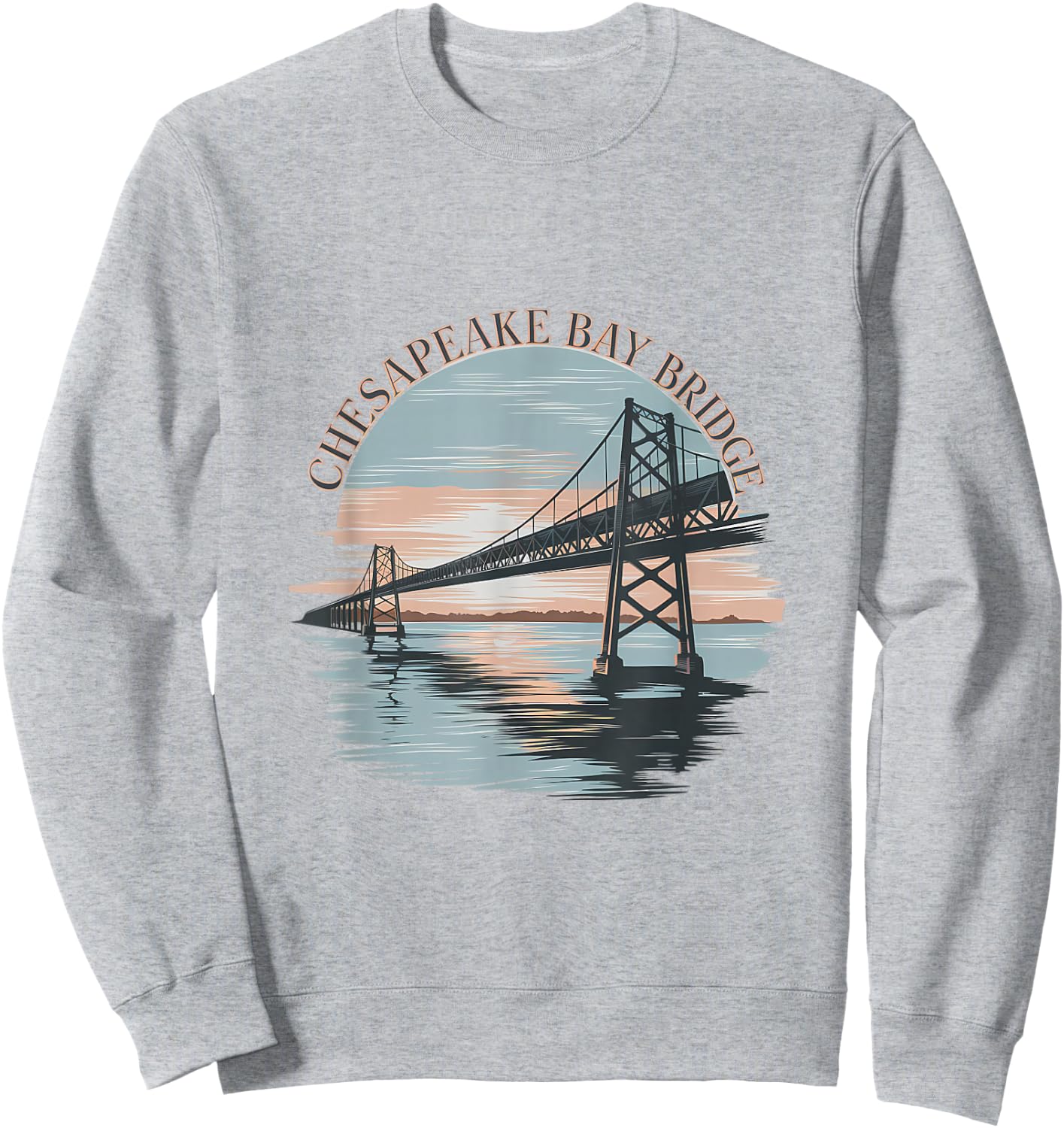 Vintage Chesapeake Bay Bridge Sunrise Memento Maryland Icon Sweatshirt - Sweatshirt | Ash