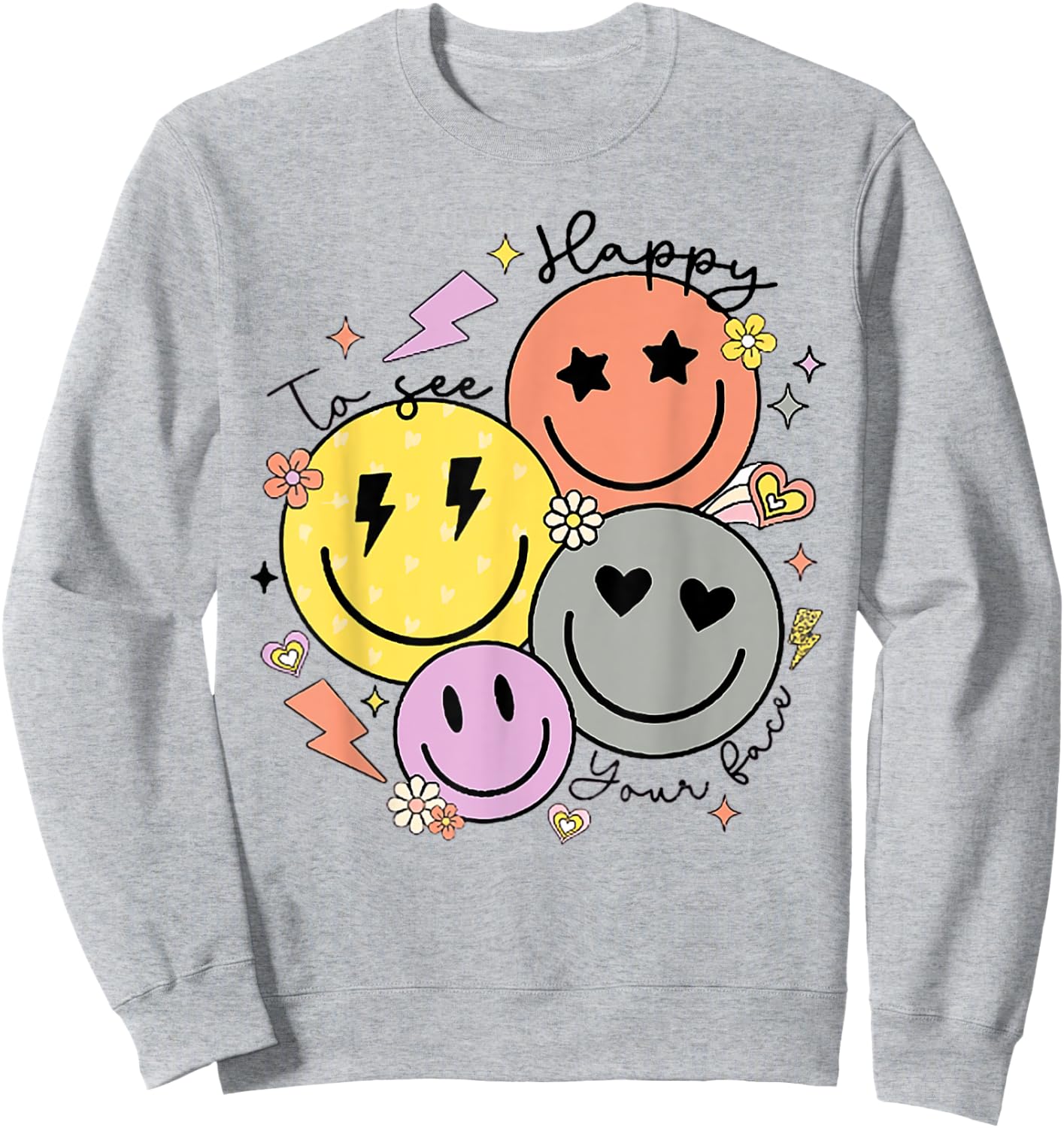 Groovy Happy To See Your Face Teacher First Day Of School Women Kids Sweatshirt - Sweatshirt | Ash