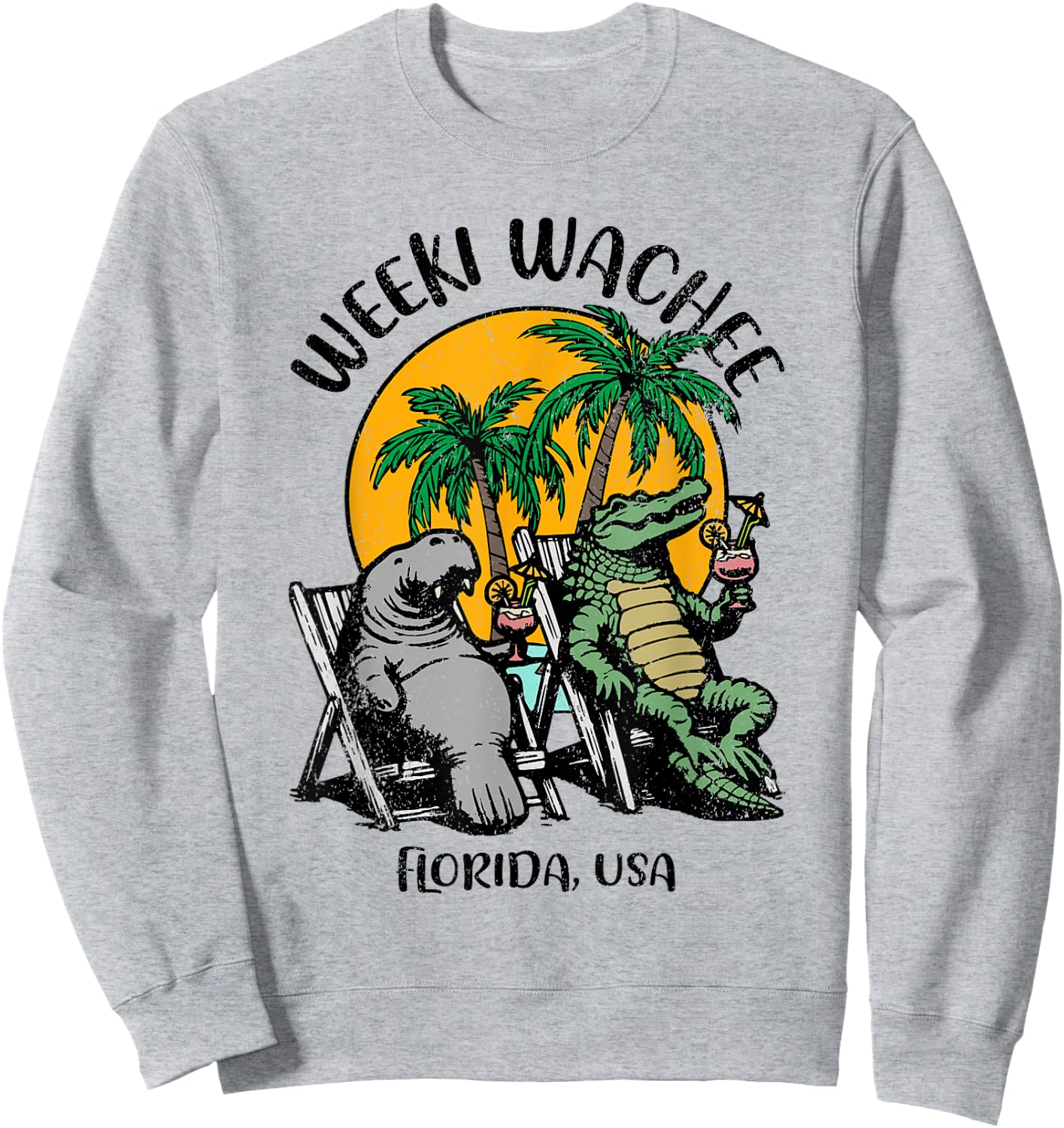 Weeki Wachee Florida USA Funny Manatee Alligator Design Sweatshirt - Sweatshirt | Ash