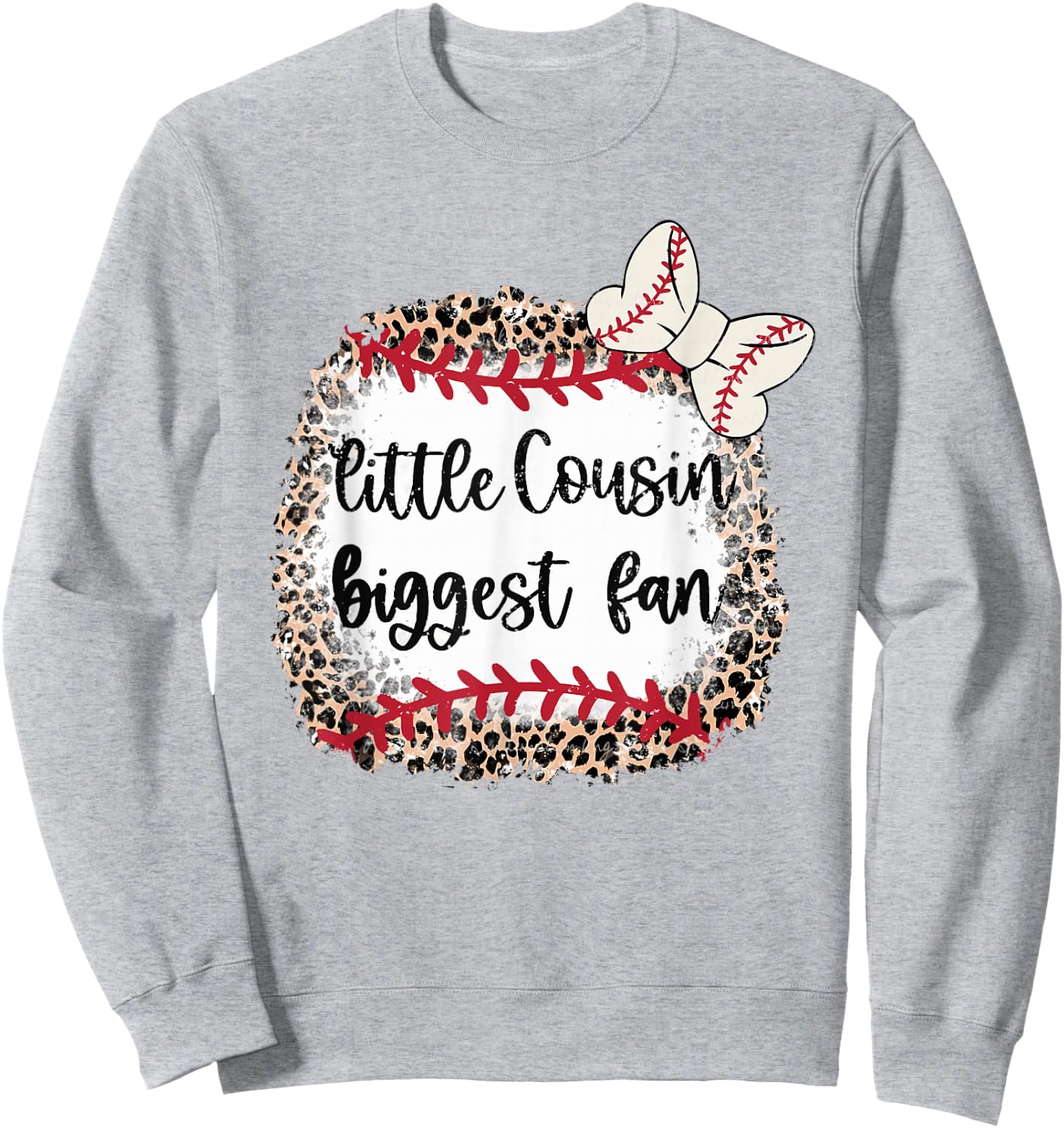 Leopard Baseball Little Cousin Biggest Fan Toddler Kids Sweatshirt - Sweatshirt | Ash