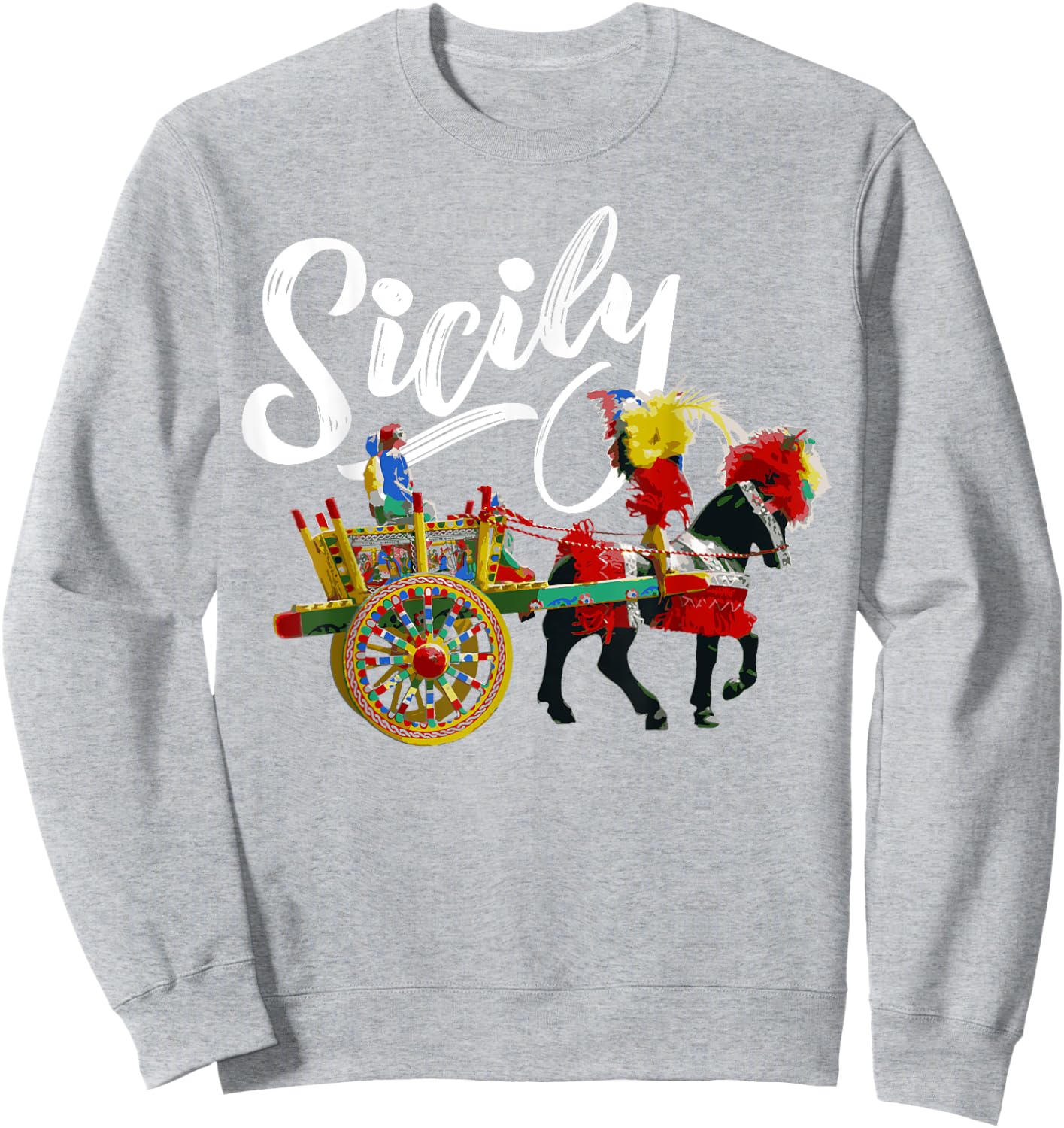 Sicily Horse and Cart Traditional Cultural Sicilian Folk Art Sweatshirt - Sweatshirt | Ash