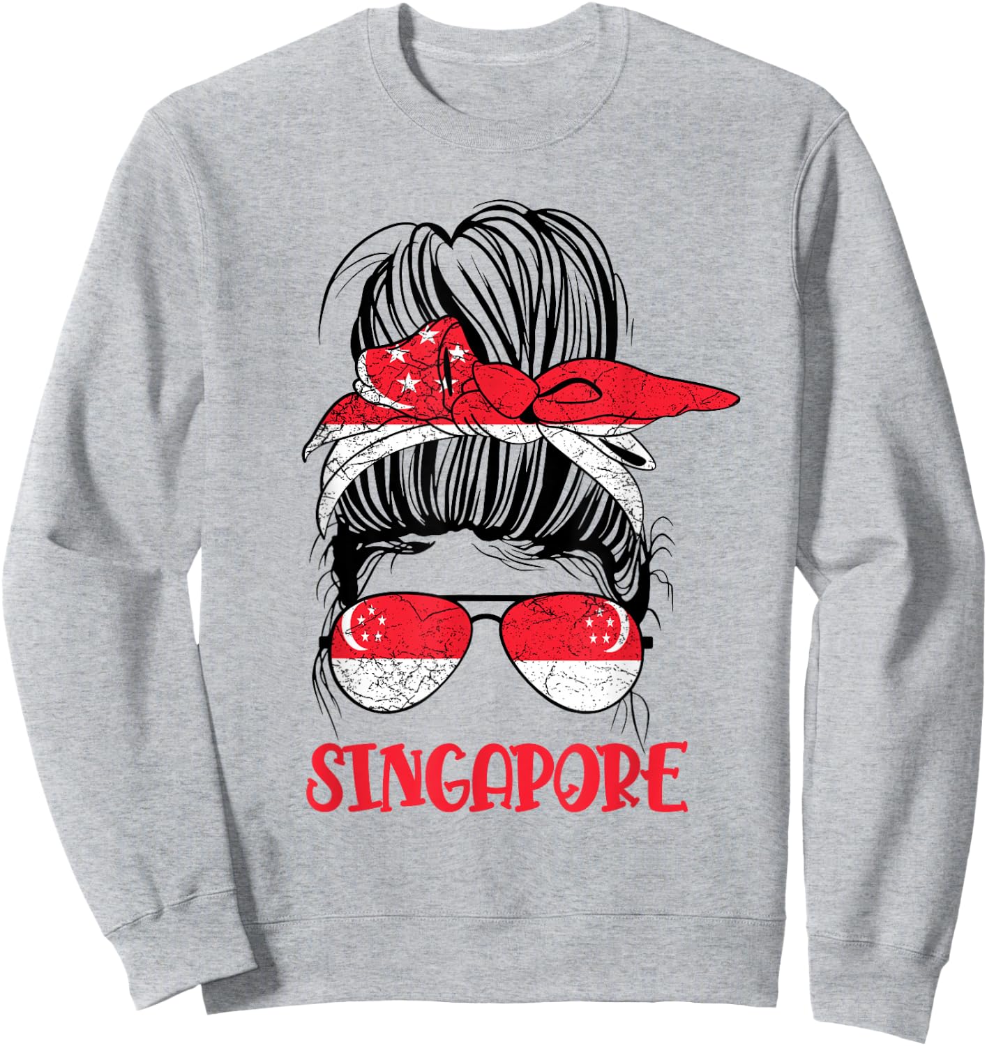 Singaporean Girl Messy bun Kids Women Singapore flag Vintage Sweatshirt - Sweatshirt | Ash