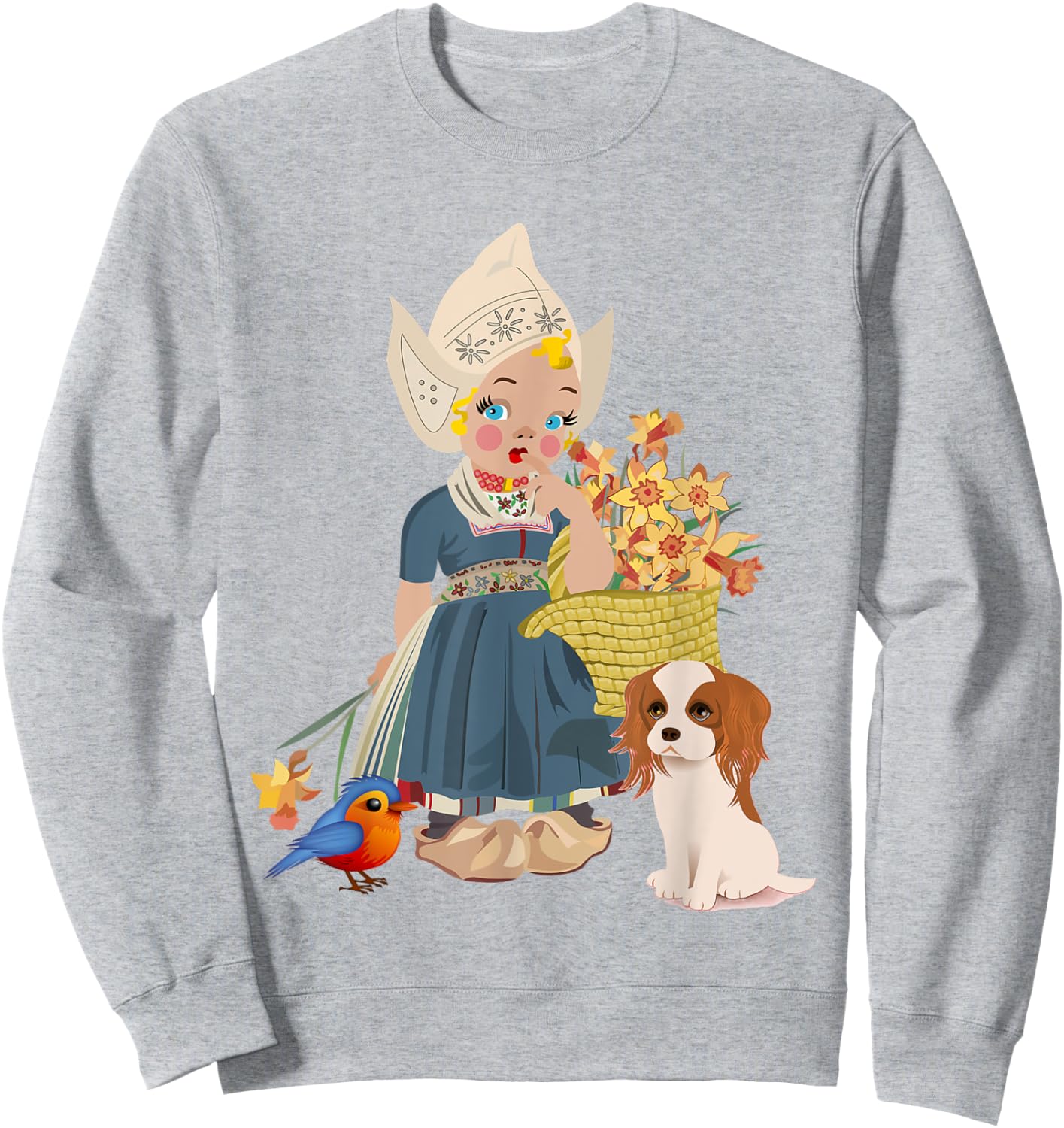Vintage Dutch Girl in National Costume With her flowers Sweatshirt - Sweatshirt | Ash