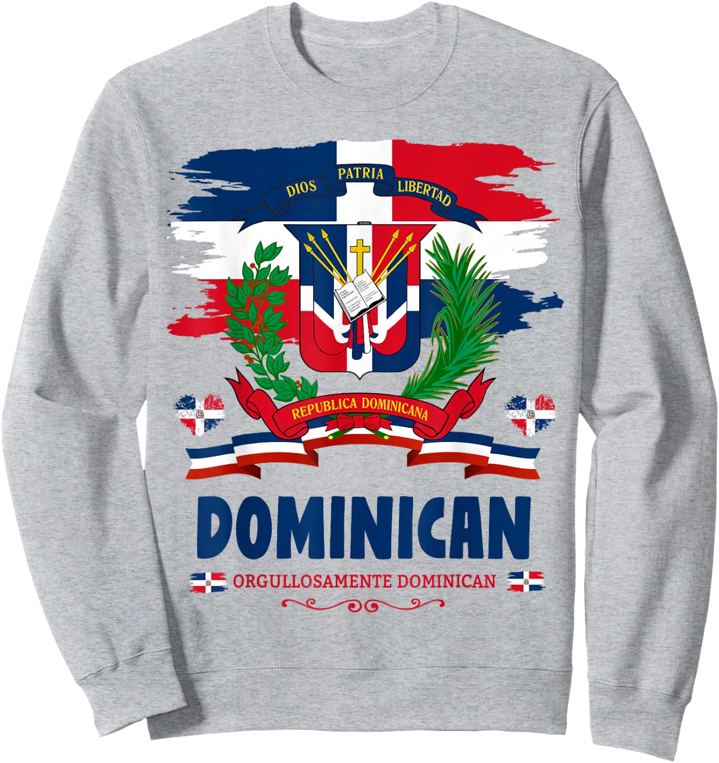 Coat of Arms Republica Dominicana For Kids & Dominican Flag Sweatshirt - Sweatshirt | Ash