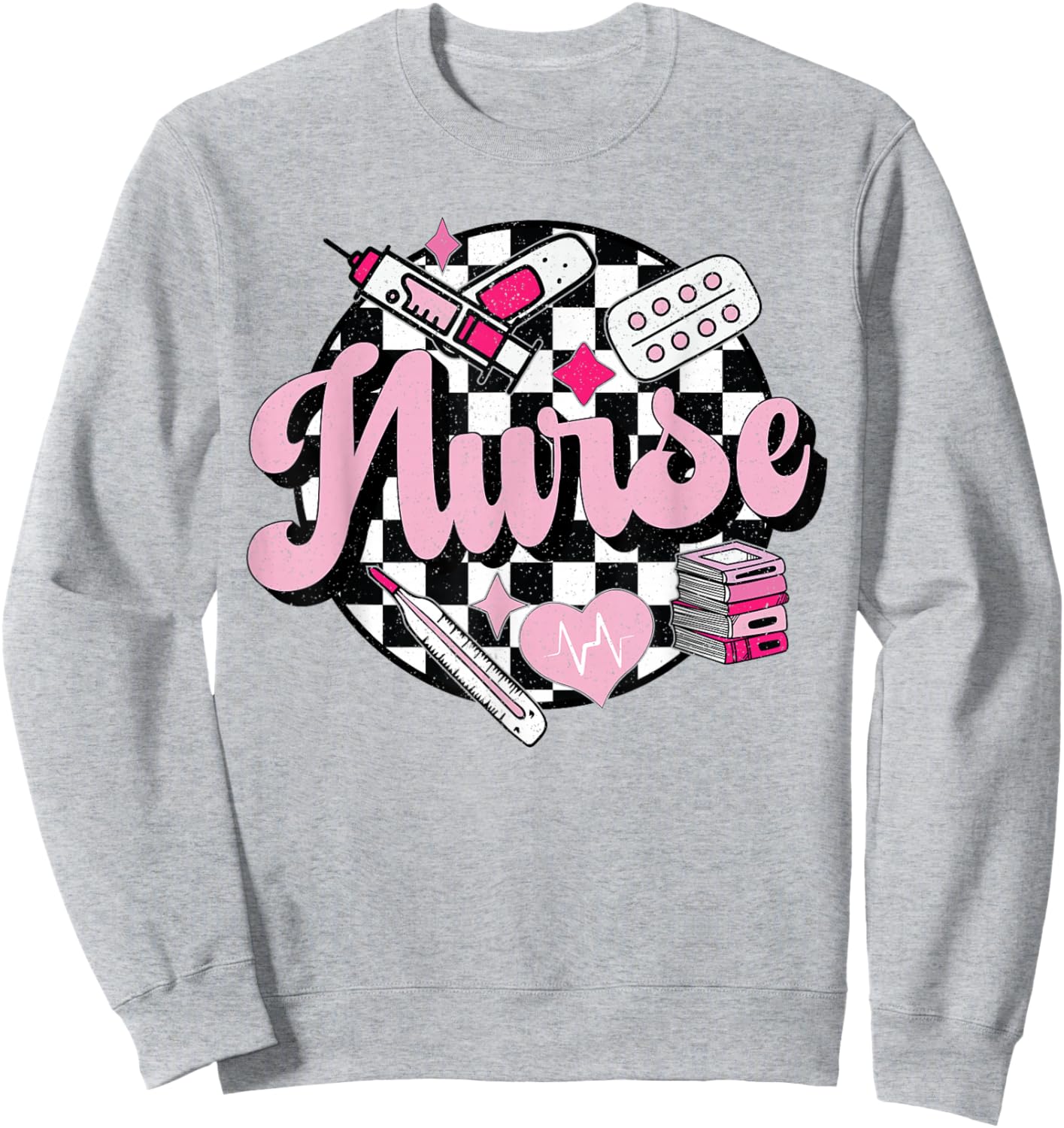 Checkered Retro Nurse School Nursing Groovy Nurse Sweatshirt - Sweatshirt | Ash