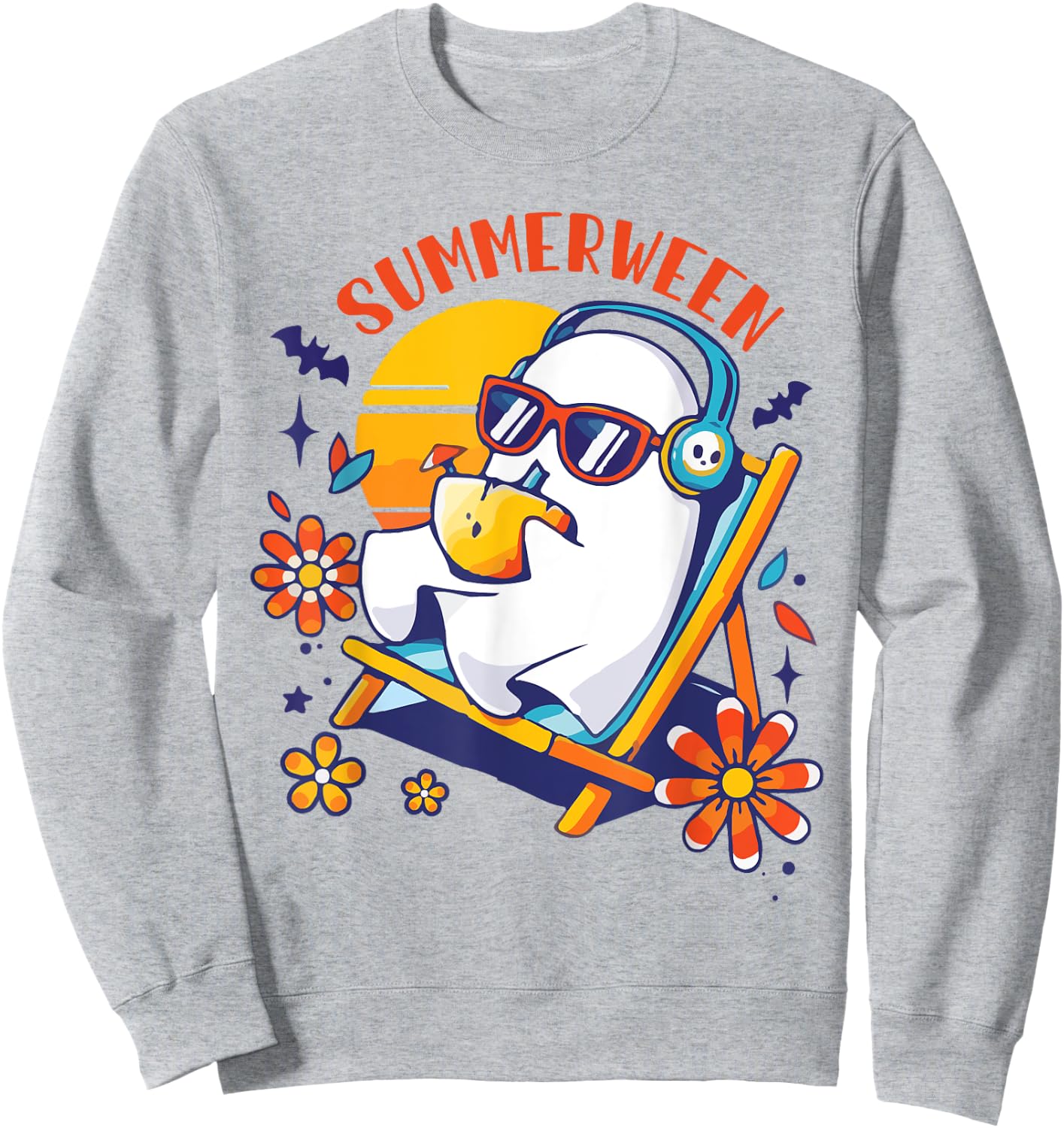 Summerween Cute Spooky Summer Ghost Halloween Lover Sweatshirt - Sweatshirt | Ash