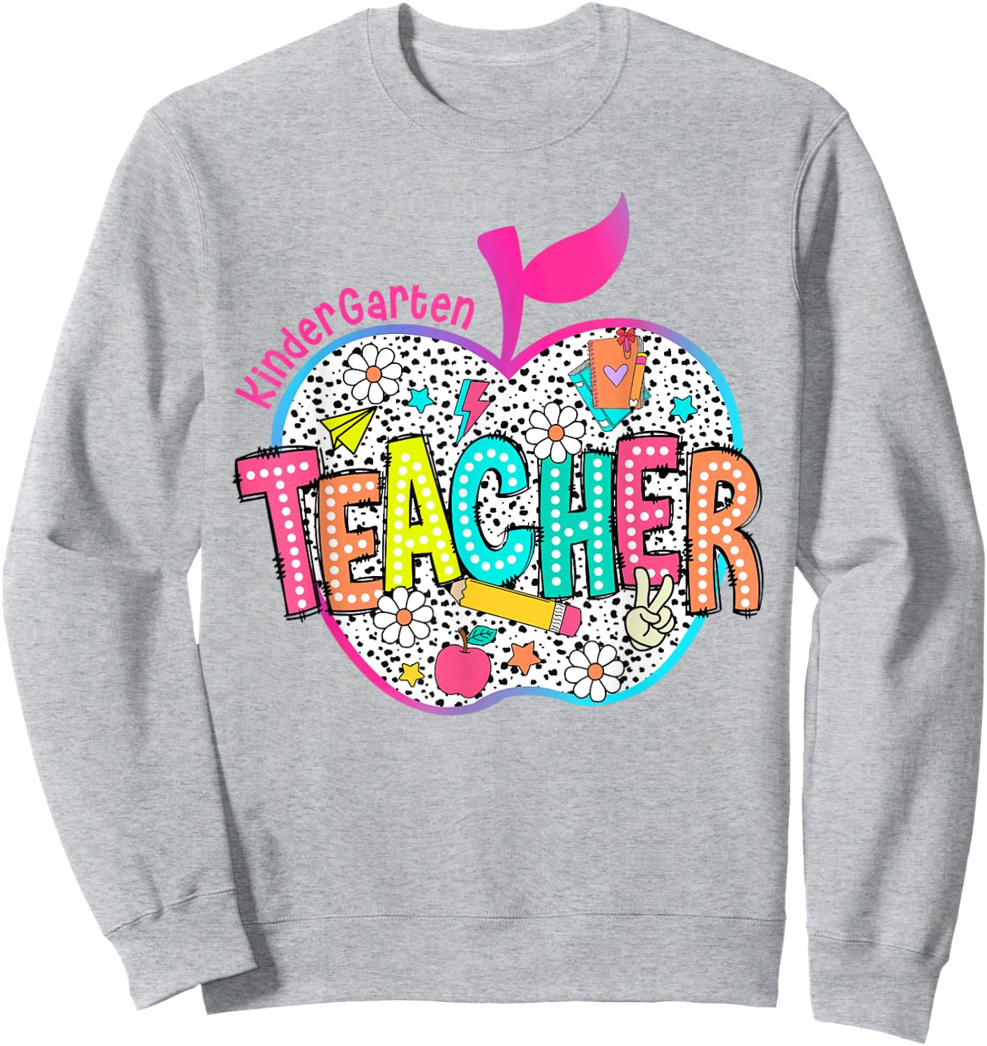 Kindergarten Teacher Back To School Apple Dalmatian Dots Sweatshirt - Sweatshirt | Ash