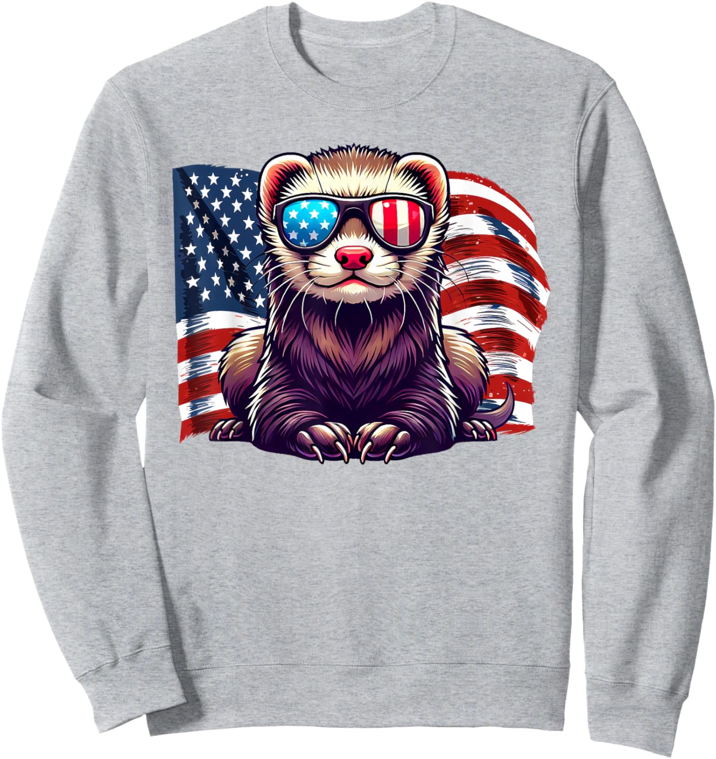 USA Flag Ferret Pets Patriotic Sunglasses Ferrets American Sweatshirt - Sweatshirt | Ash