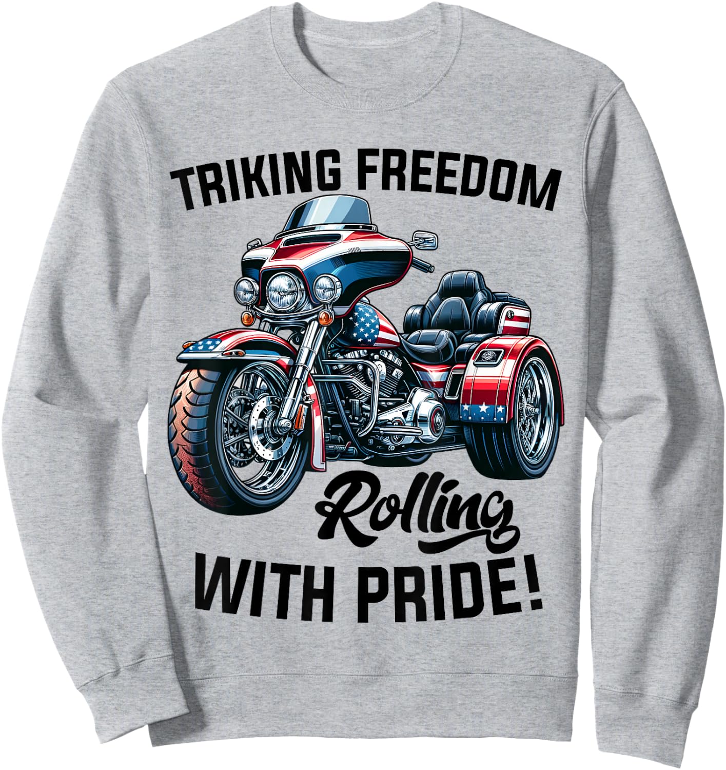 USA Trike Motorcycle Patriotic American Flag Trike Dad Sweatshirt - Sweatshirt | Ash