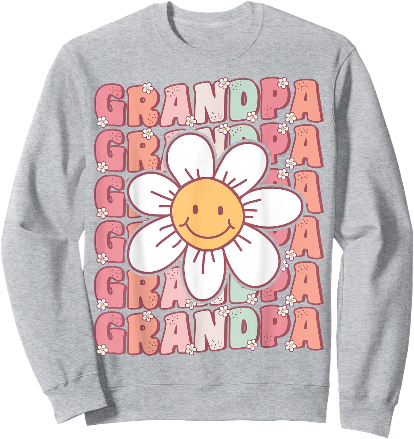 Groovy Grandpa Matching Family Birthday Party Daisy Flower Sweatshirt - Sweatshirt | Ash