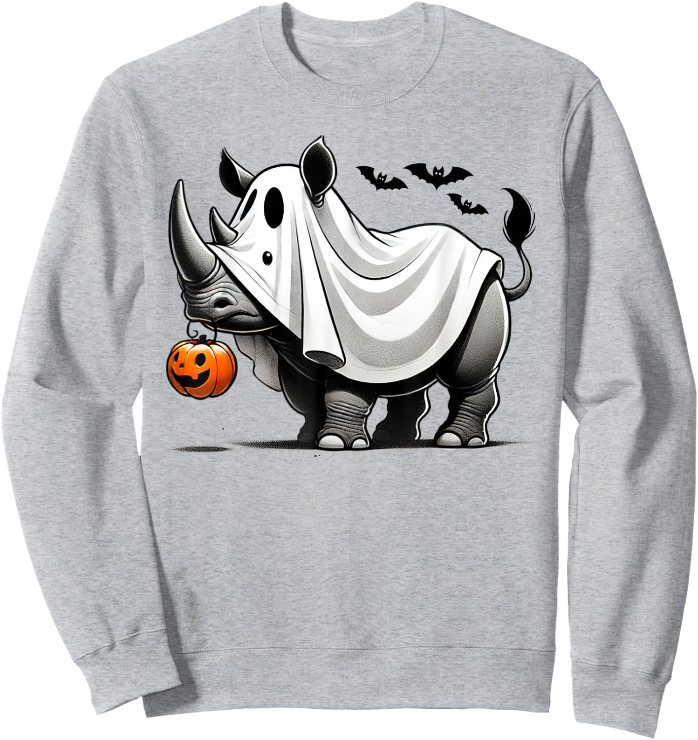 Funny Rhino Ghost Halloween Costume Rhinoceros Jackolantern Sweatshirt - Sweatshirt | Ash