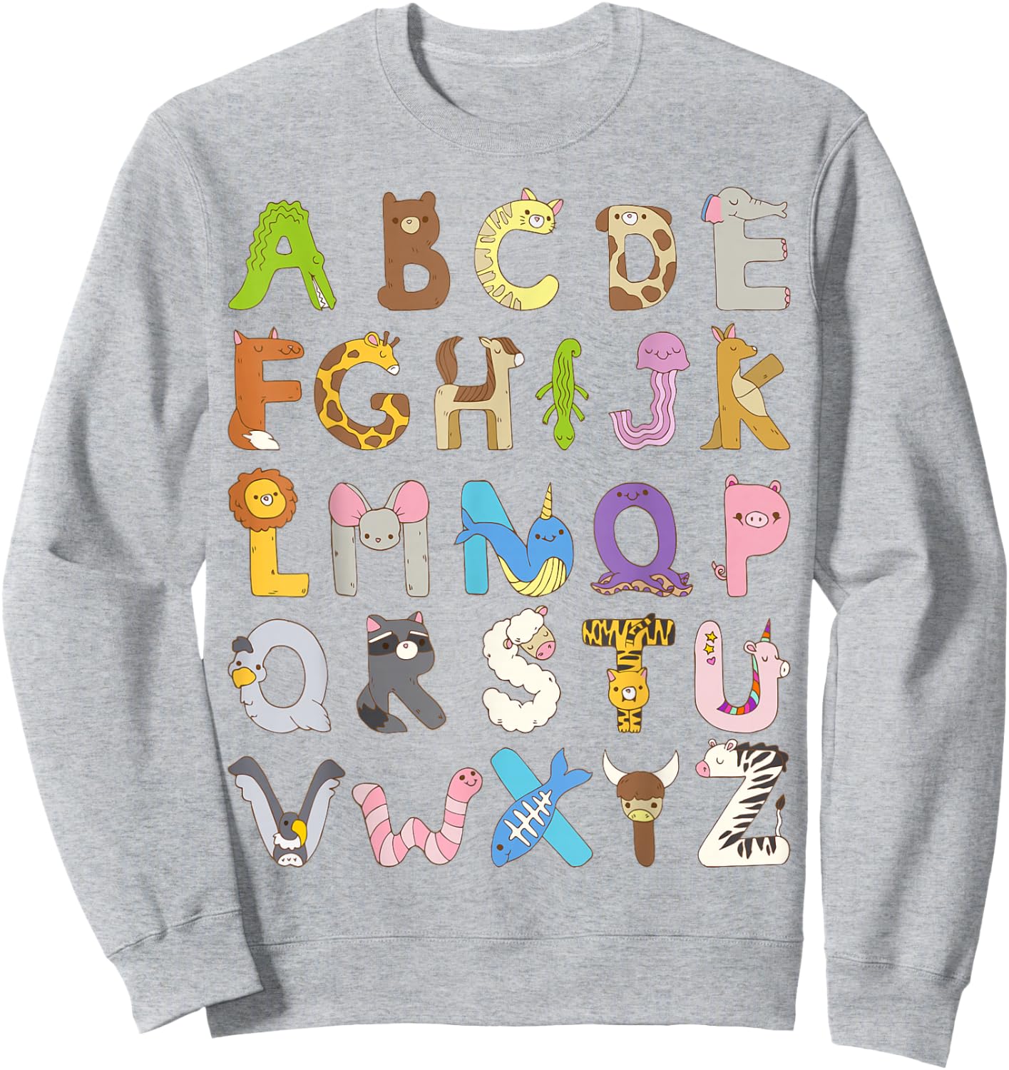 ABC Animals Alphabet Graphic Boys Girls Kindergarten Teacher Sweatshirt - Sweatshirt | Ash