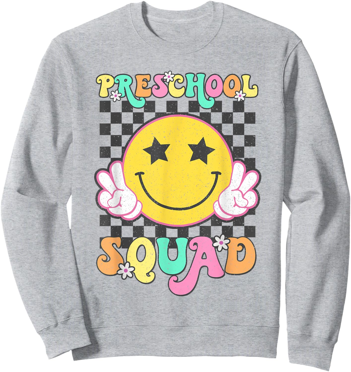 Preschool Squad Smile Retro Back To School Sweatshirt - Sweatshirt | Ash