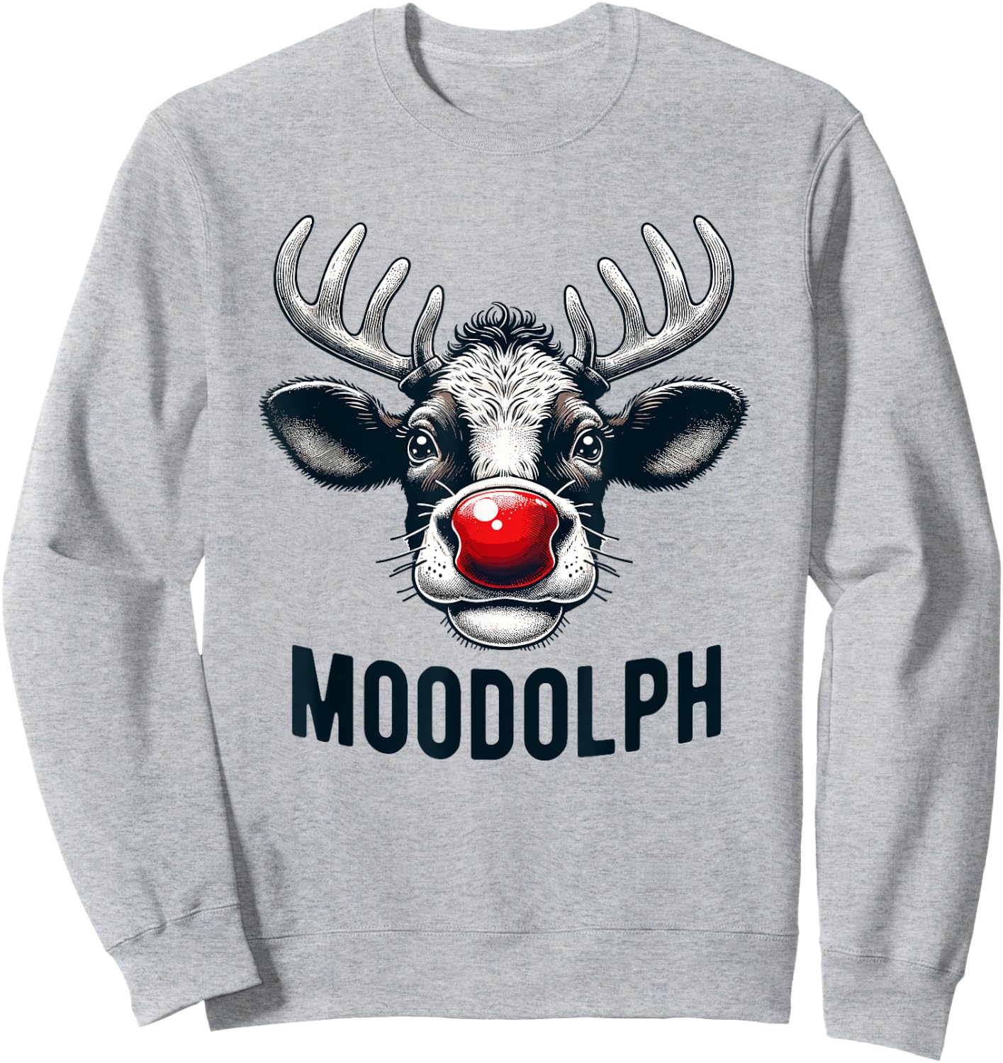 Funny Moodolph Cow Dairy Farmer Christmas Pun Sweatshirt - Sweatshirt | Ash