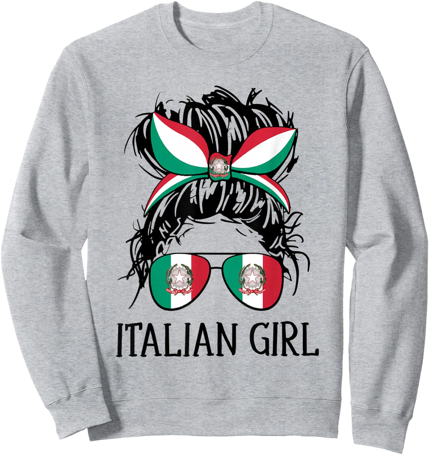 Italy Flag Coat of Arm Italian Girl Messy Bun Hair Women Sweatshirt - Sweatshirt | Ash