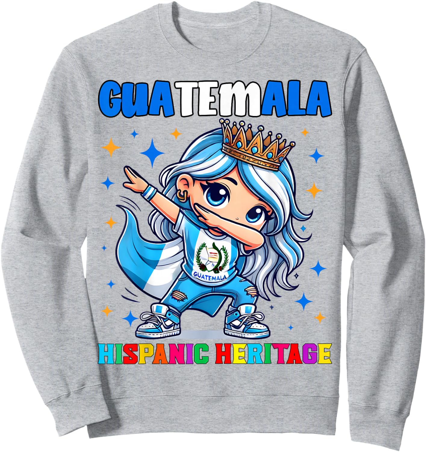 Guatemala Dabbing Girl Hispanic Heritage Celebration Sweatshirt - Sweatshirt | Ash