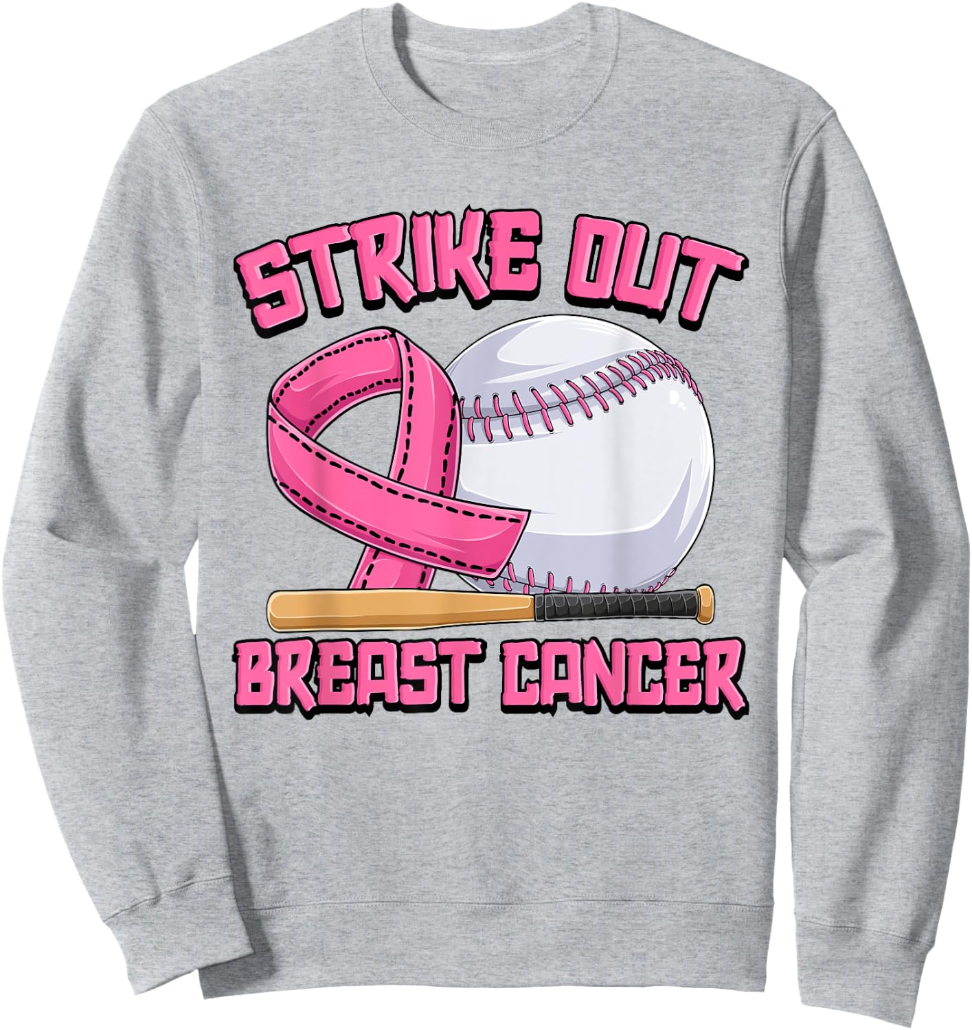 Strike Out Breast Cancer Baseball Breast Cancer Awareness Sweatshirt - Sweatshirt | Ash