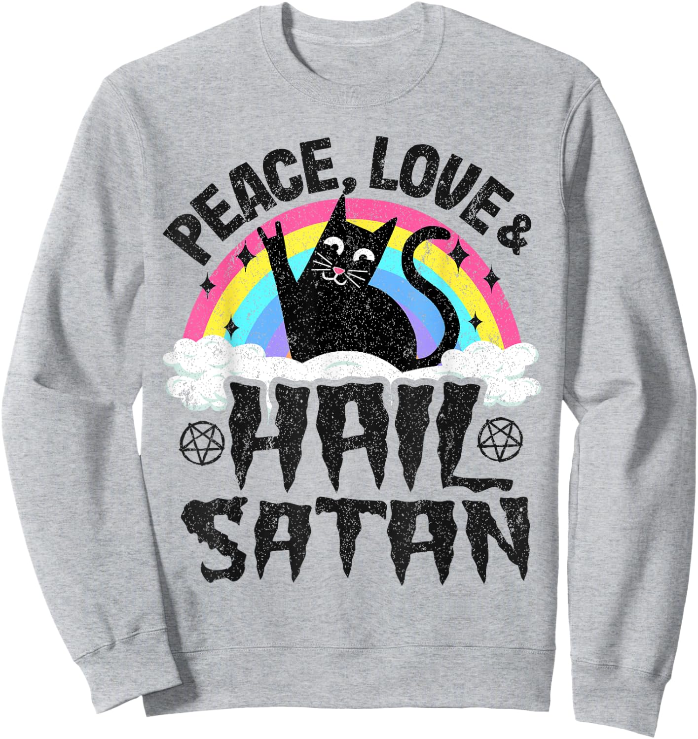 Peace Love & Hail Satan Cat Kids Punk Band Metal Rainbow Sweatshirt - Sweatshirt | Ash