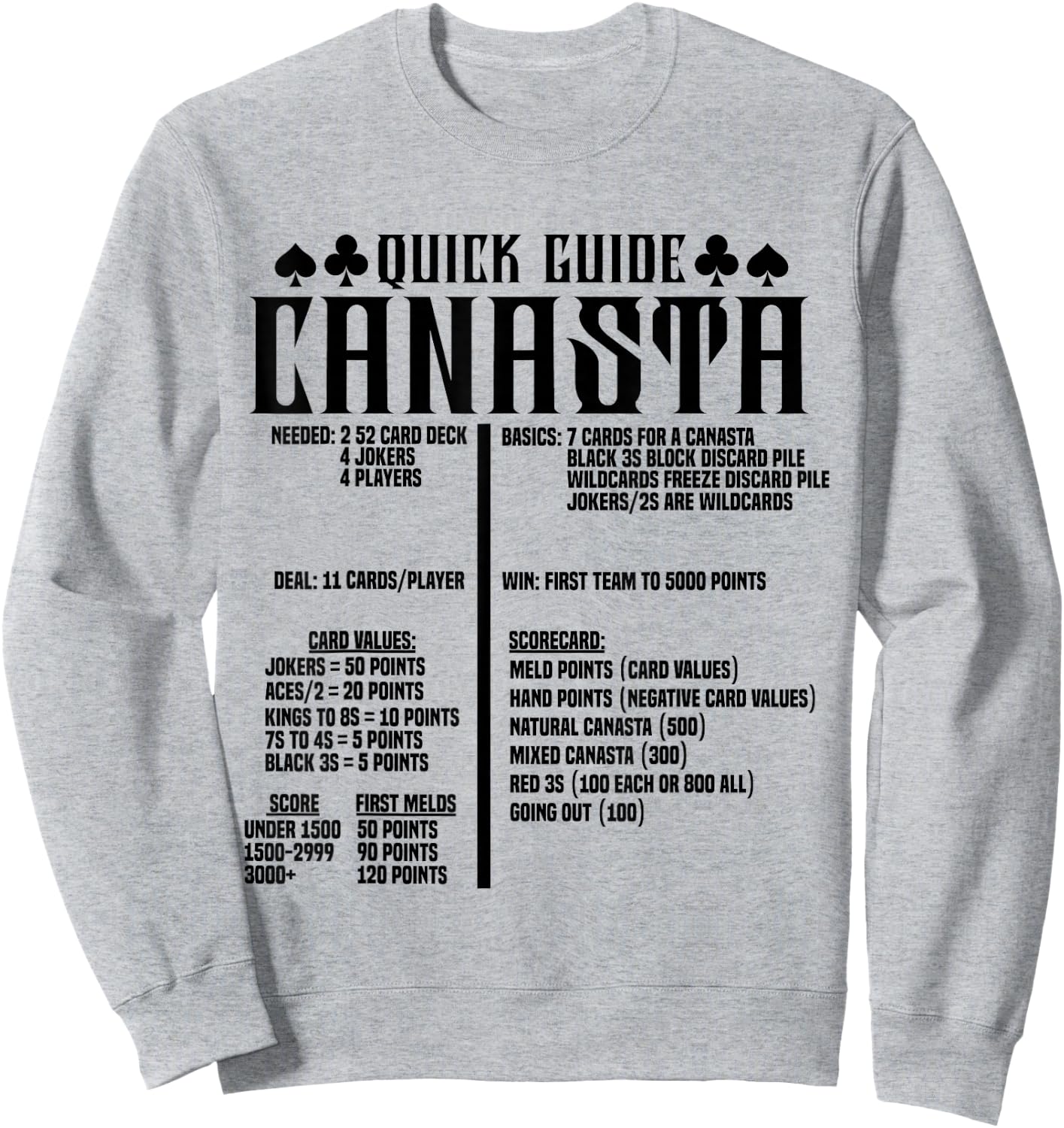 Canasta Guide Game Cards Set Score Pads Team Tray Canasta Sweatshirt - Sweatshirt | Ash