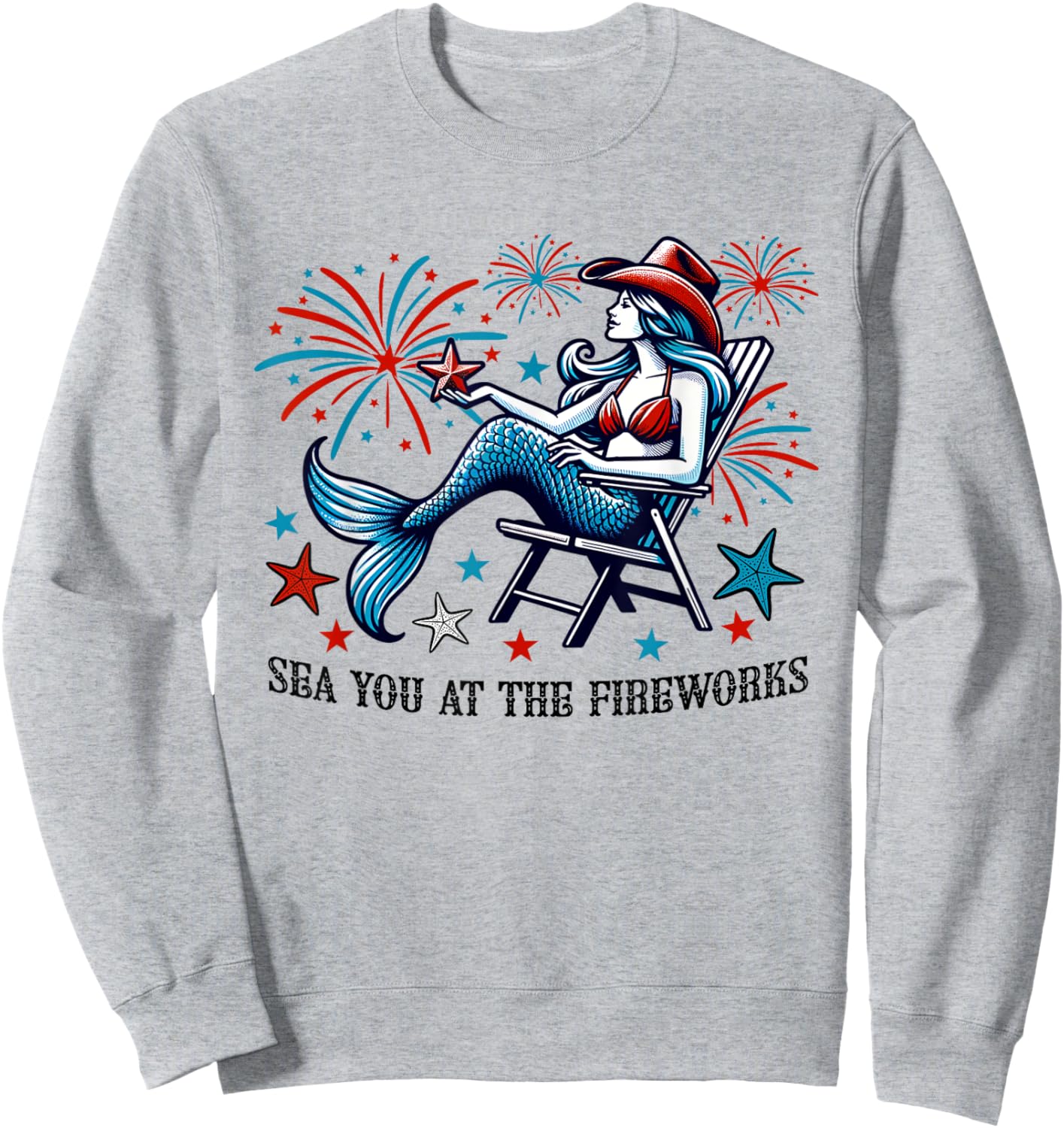 Mermaid Sea You At The Fireworks 4th of July Patriotic Cute Sweatshirt - Sweatshirt | Ash
