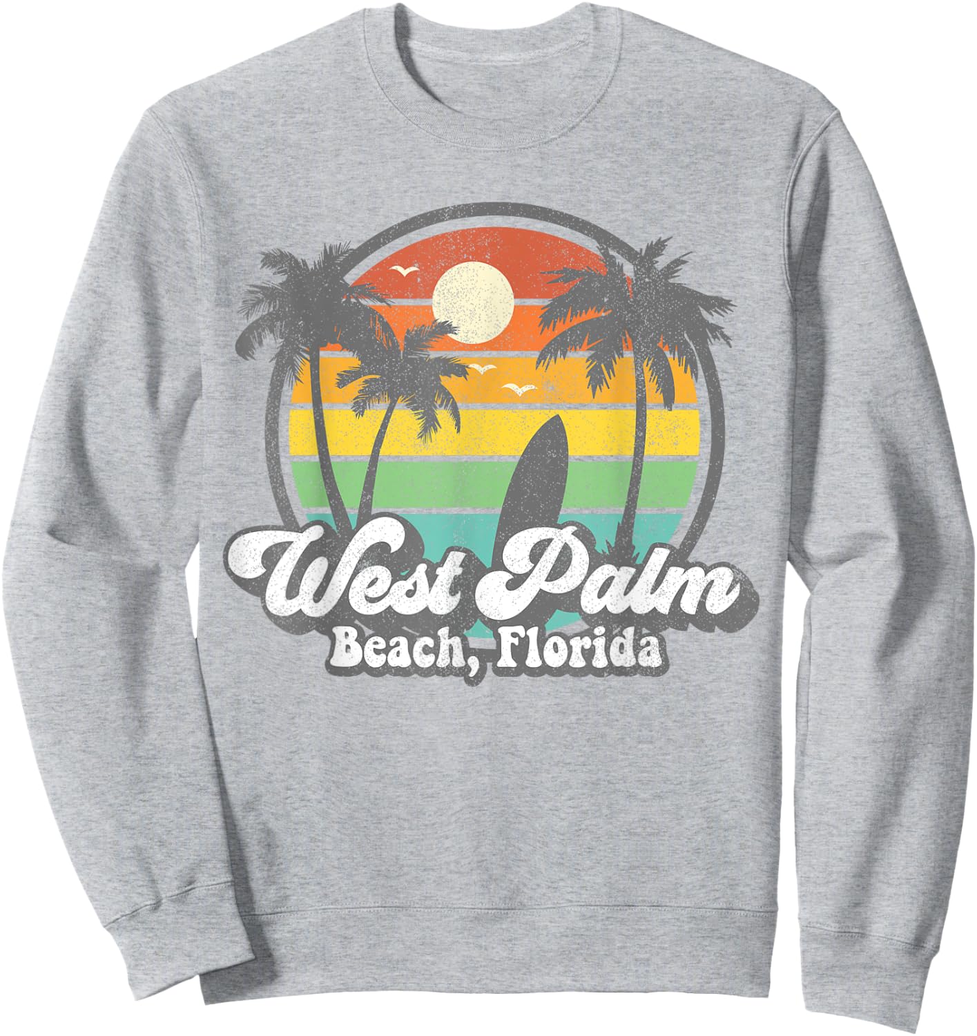 Vintage West Palm Florida Beach Surfing Retro 70's Surf Gift Men Women Girls Kids Sweatshirt - Sweatshirt | Ash