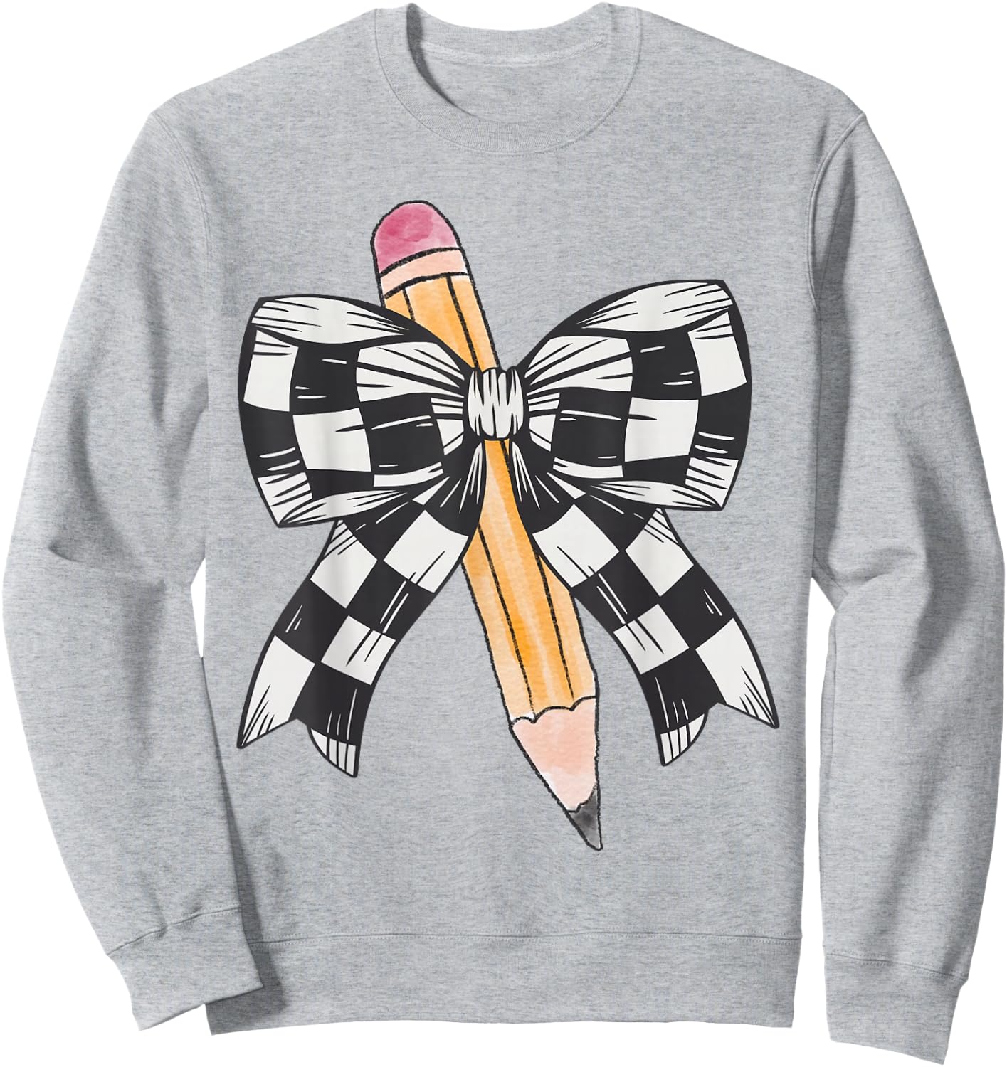 Back To School Day Checkerboard Coquette Bow Pencil Motivate Sweatshirt - Sweatshirt | Ash