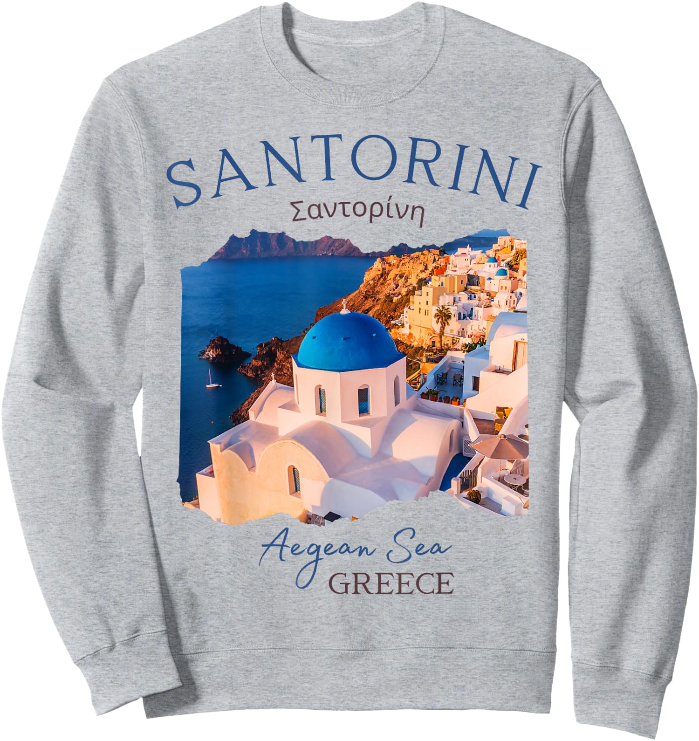 Greek Island Santorini Greece Oia Village Blue Church Sweatshirt - Sweatshirt | Ash