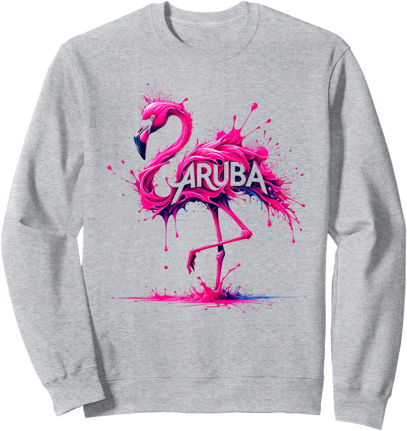Aruba Paint Splatter Flamingo Sweatshirt - Sweatshirt | Ash